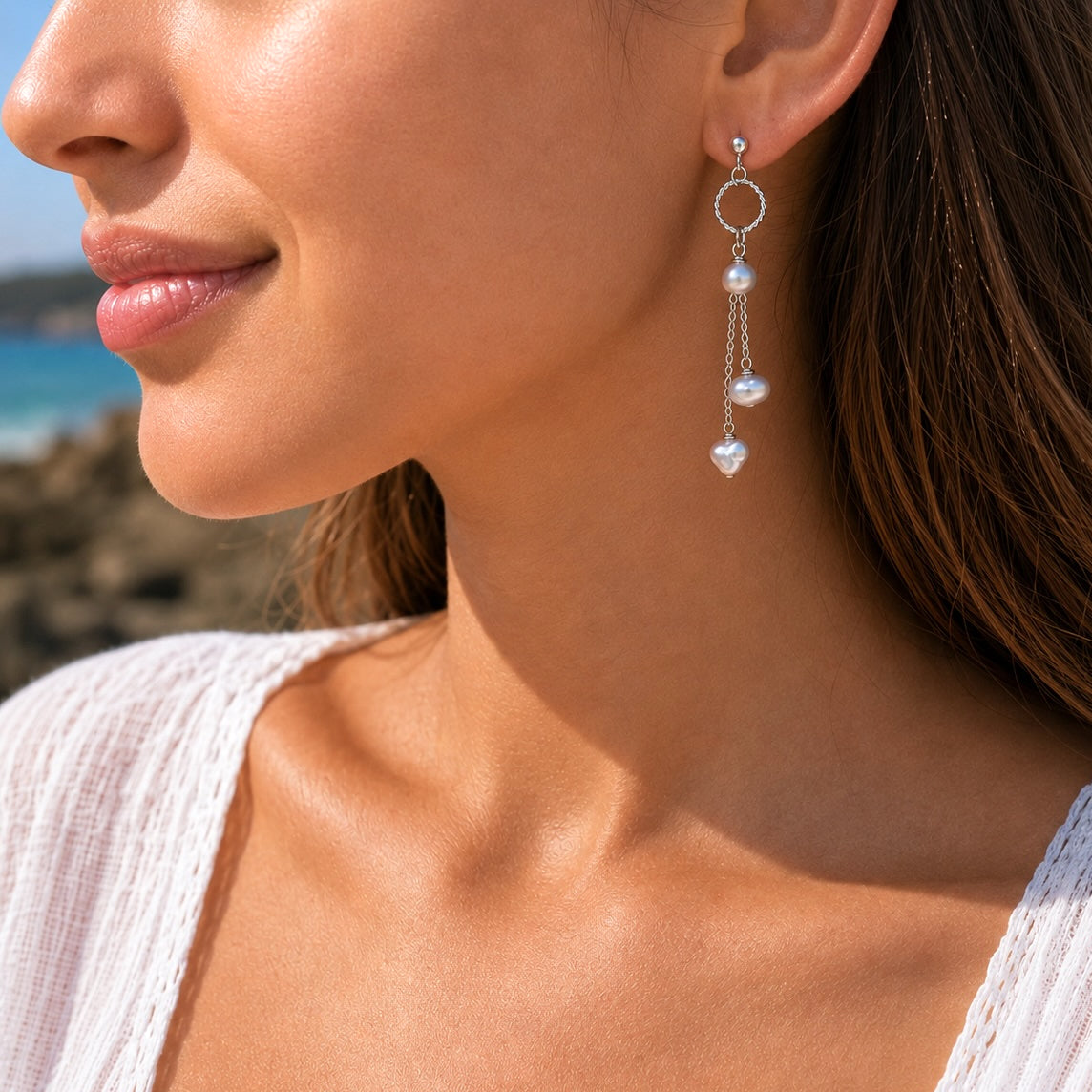 Gray Pearl Sterling Silver Drop Earrings