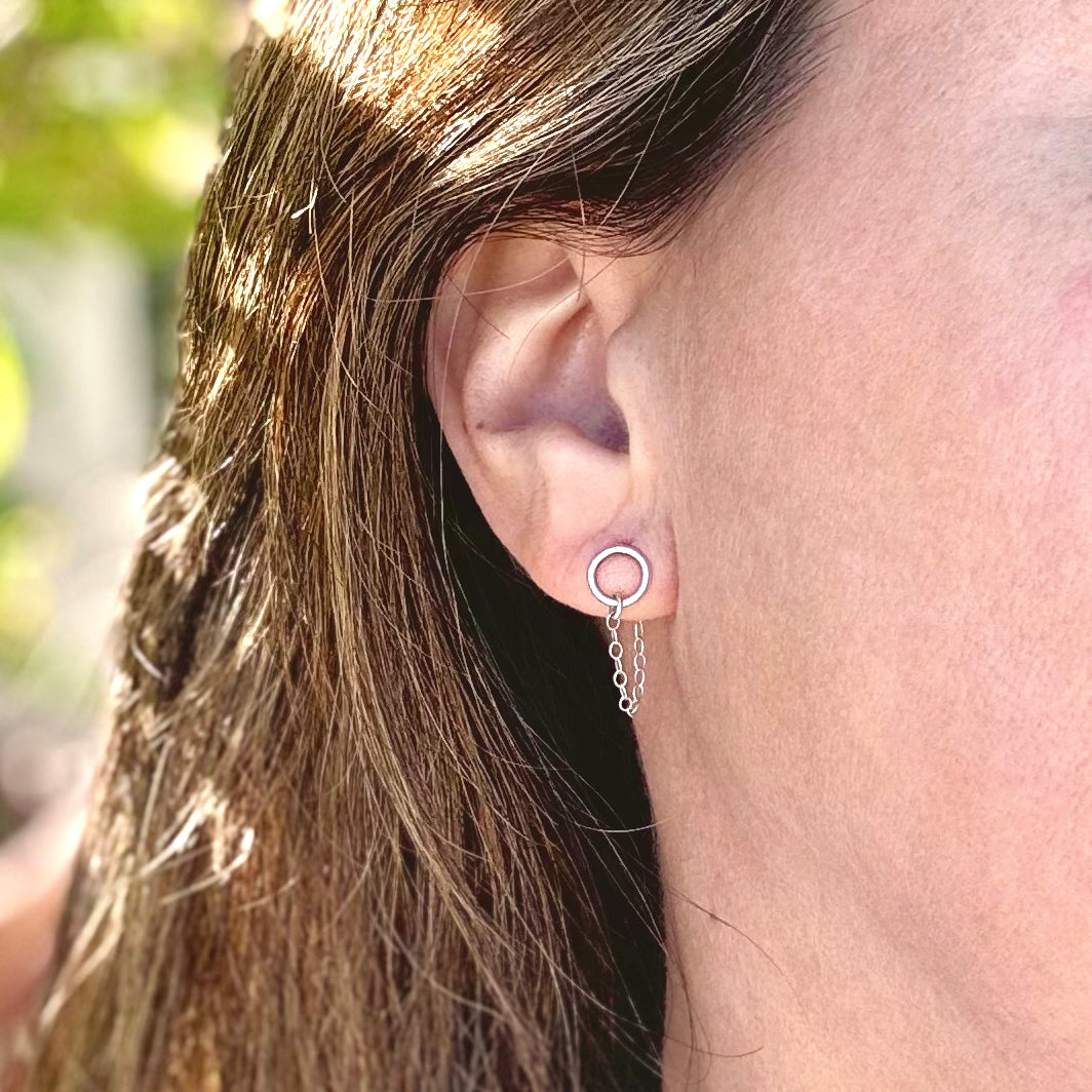 Sterling Silver Circle Chain Jacket Earrings