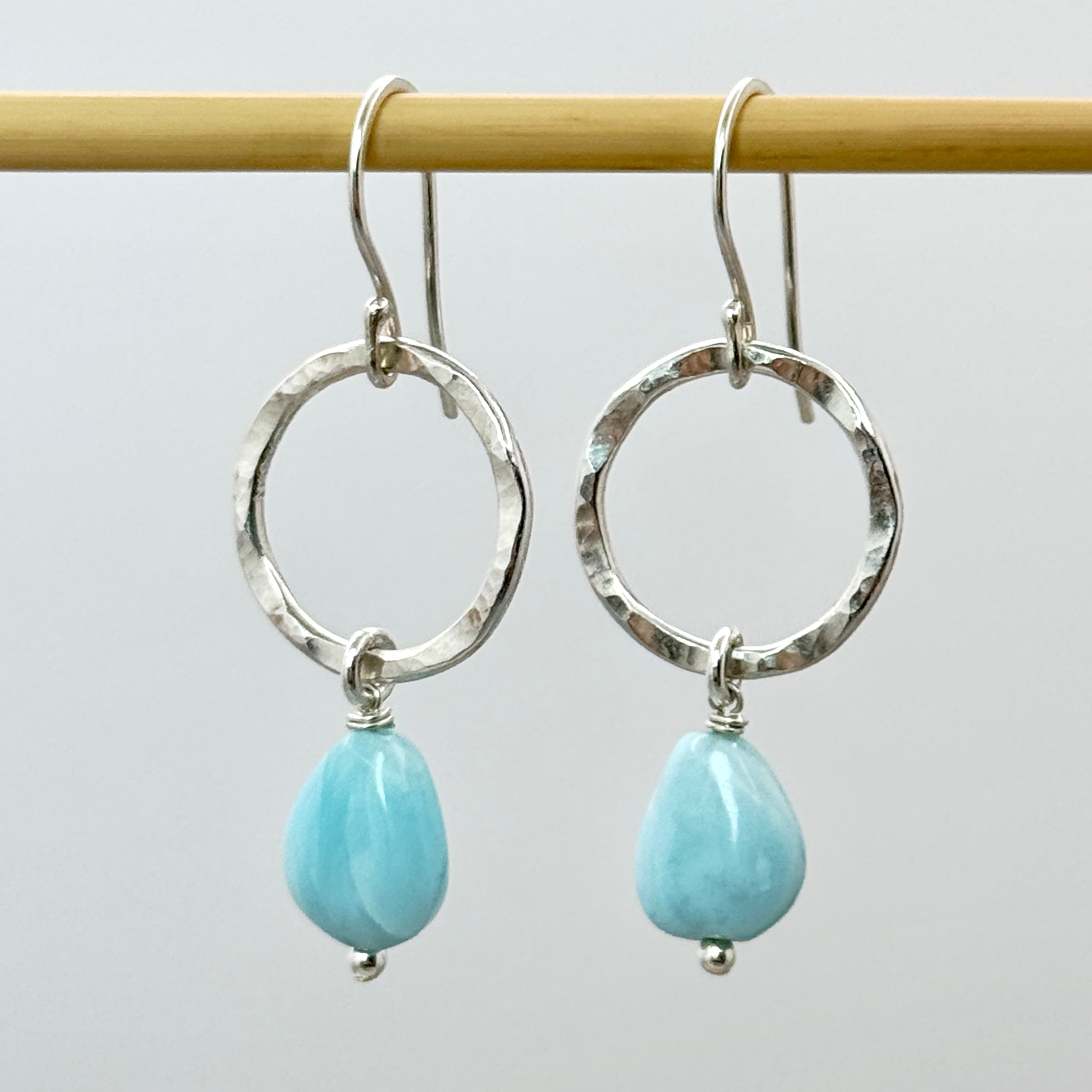 Larimar Hammered Circle 925 Silver Earrings
