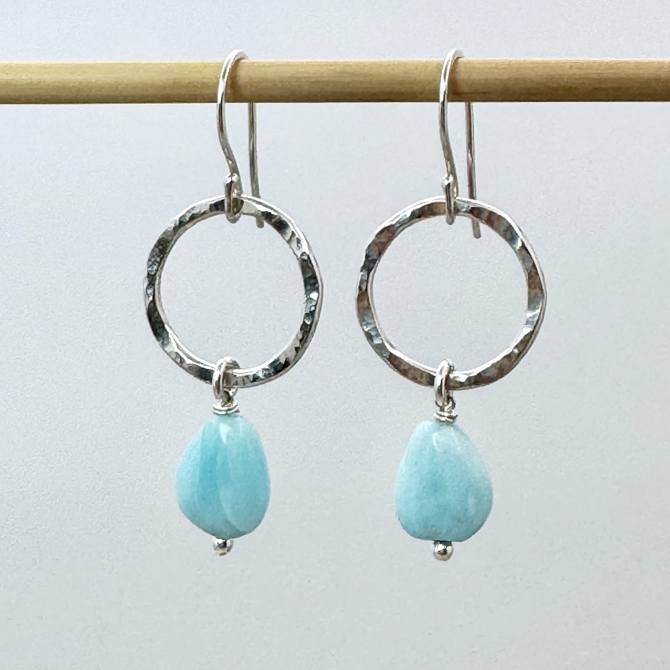 Larimar Hammered Circle 925 Silver Earrings