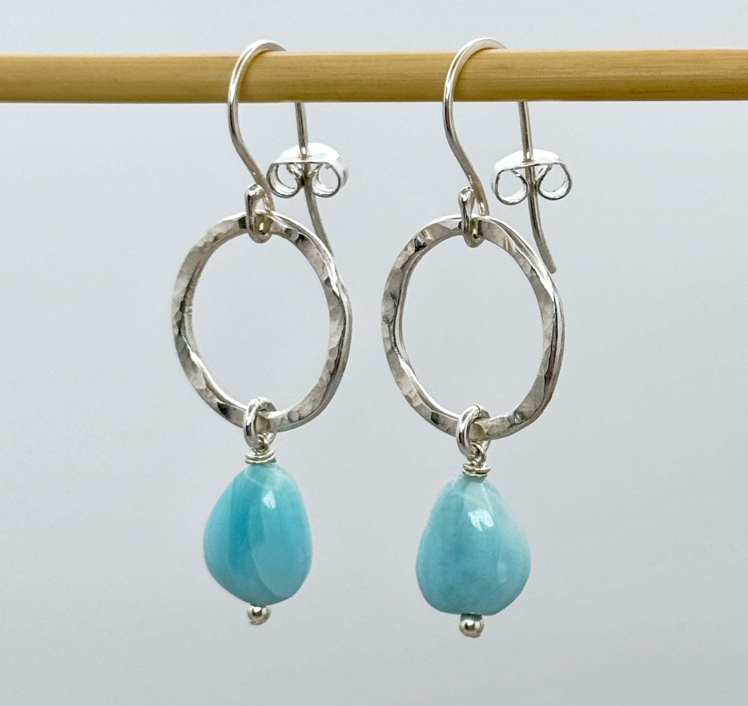 Larimar Hammered Circle 925 Silver Earrings