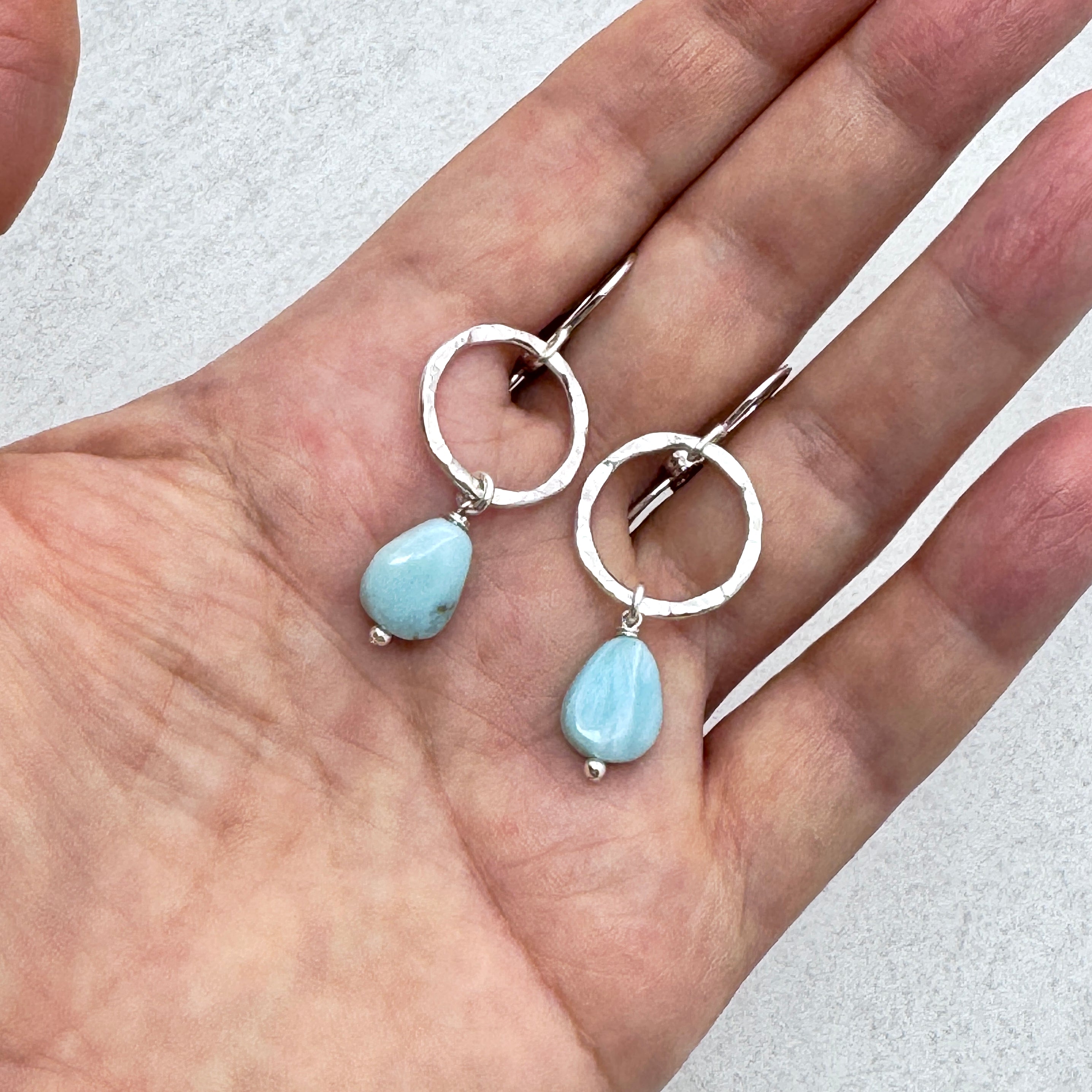 Larimar Hammered Circle 925 Silver Earrings