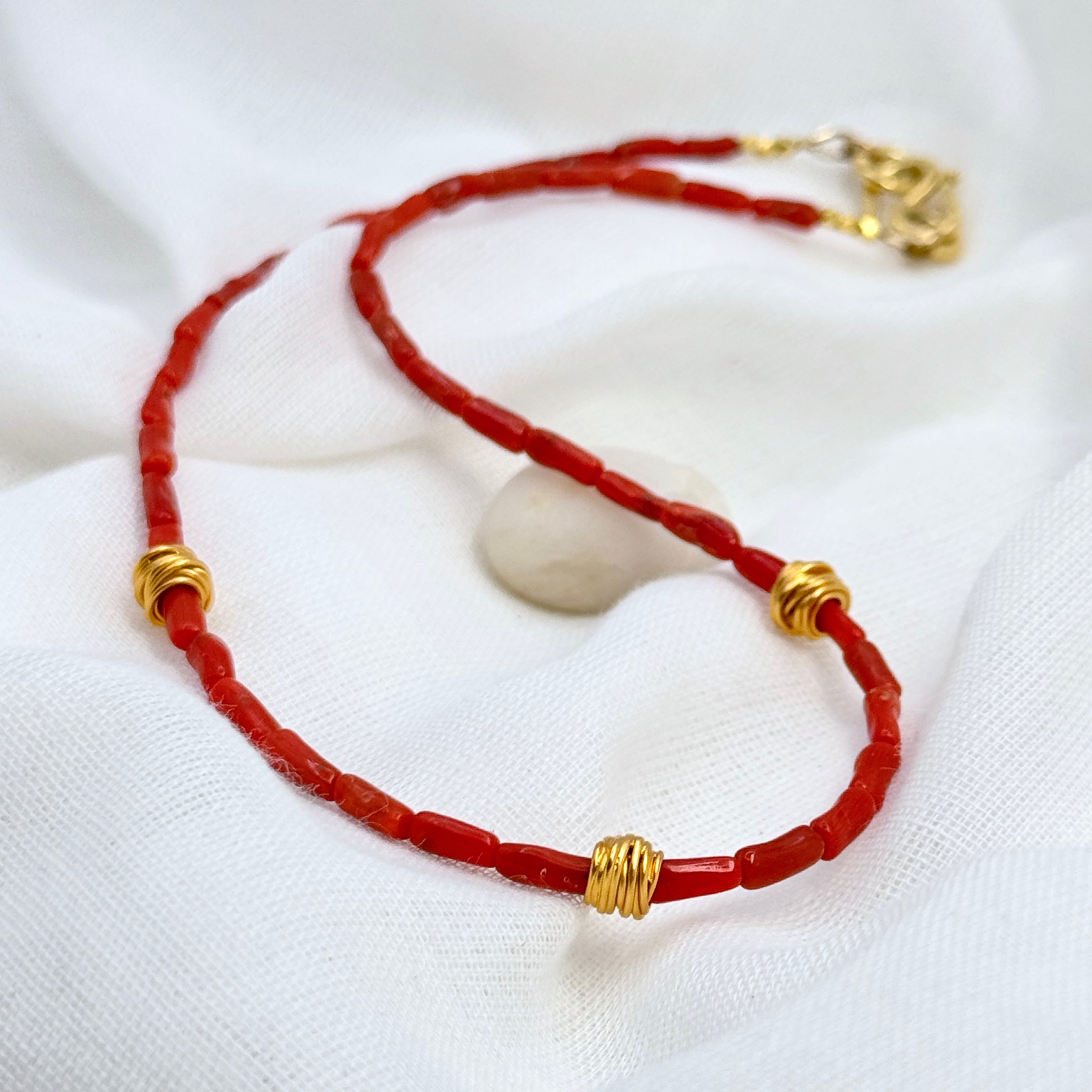Italian Coral Necklace with Vermeil Accents