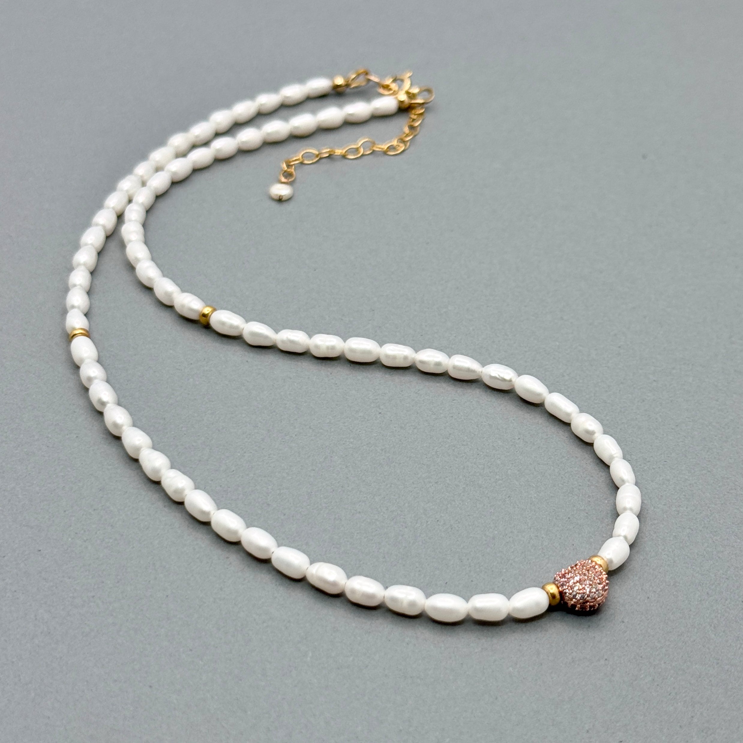 Pearl Necklace With CZ Heart Accent