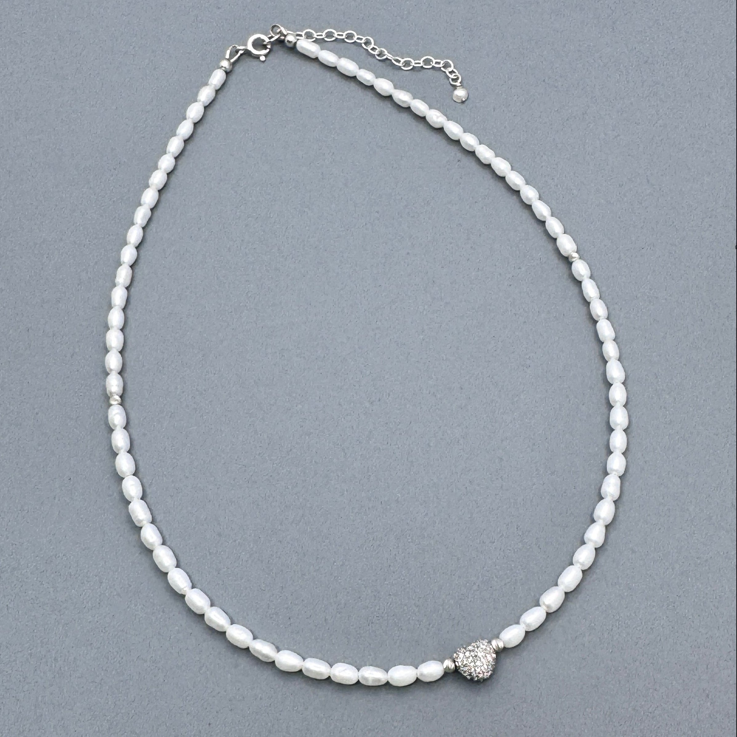Pearl Necklace With CZ Silver Heart Accent