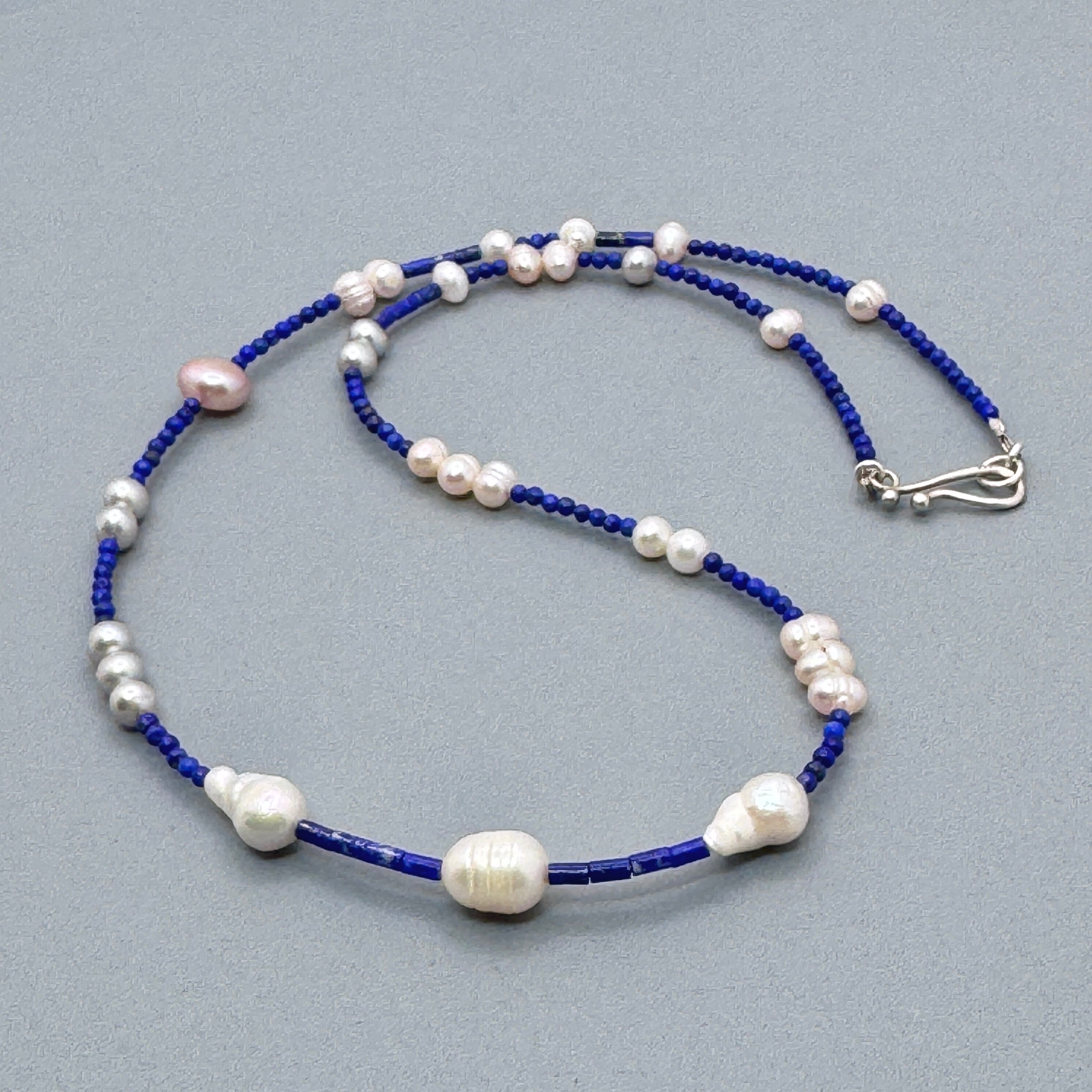 Baroque Pearl, Lapis & 925 Silver Necklace