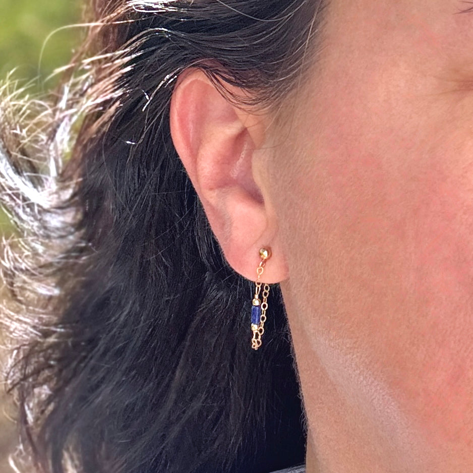 Lapis Lazuli 14K Front-To-Back Chain Studs