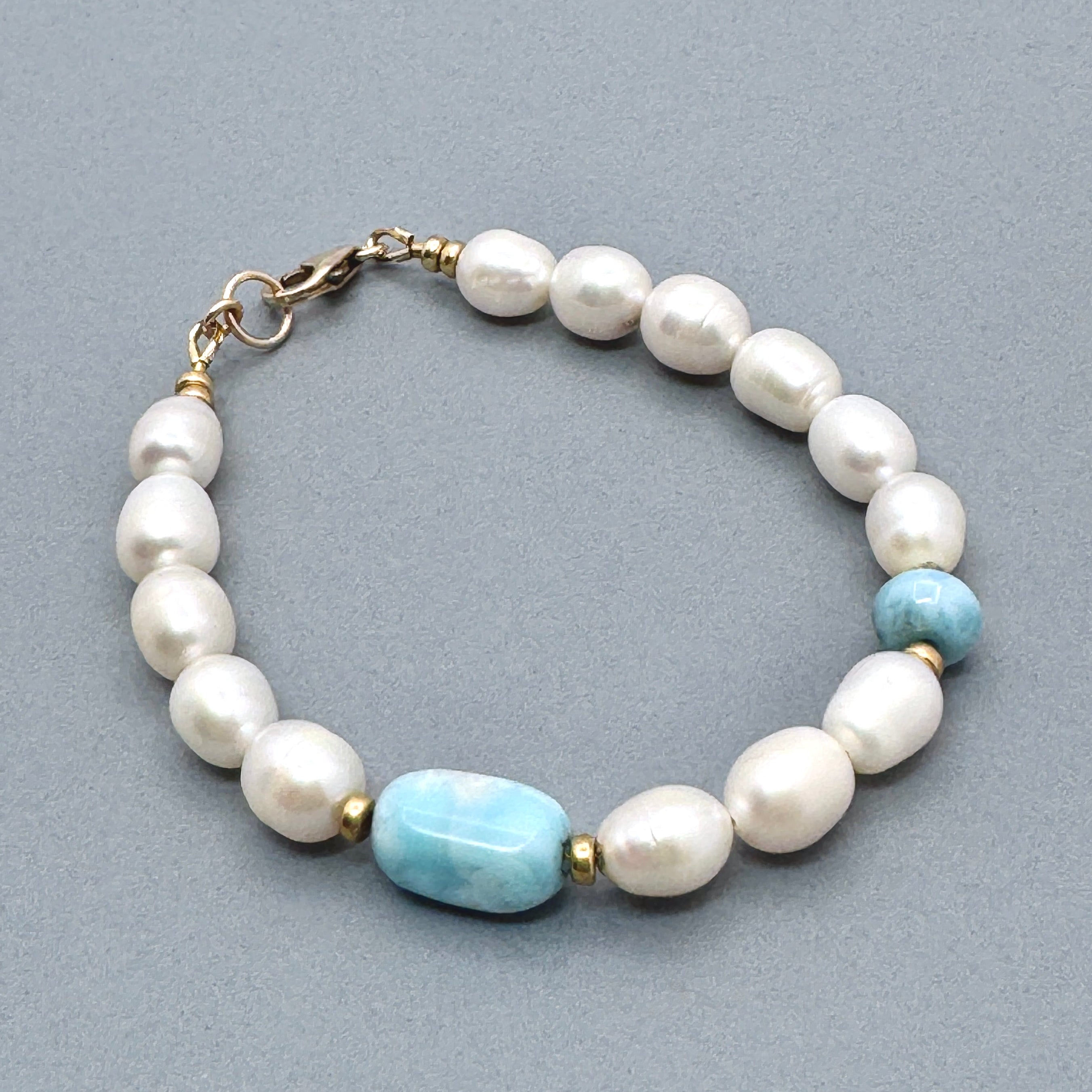 Larimar & Pearl 14Kt Gold-Filled Bracelet