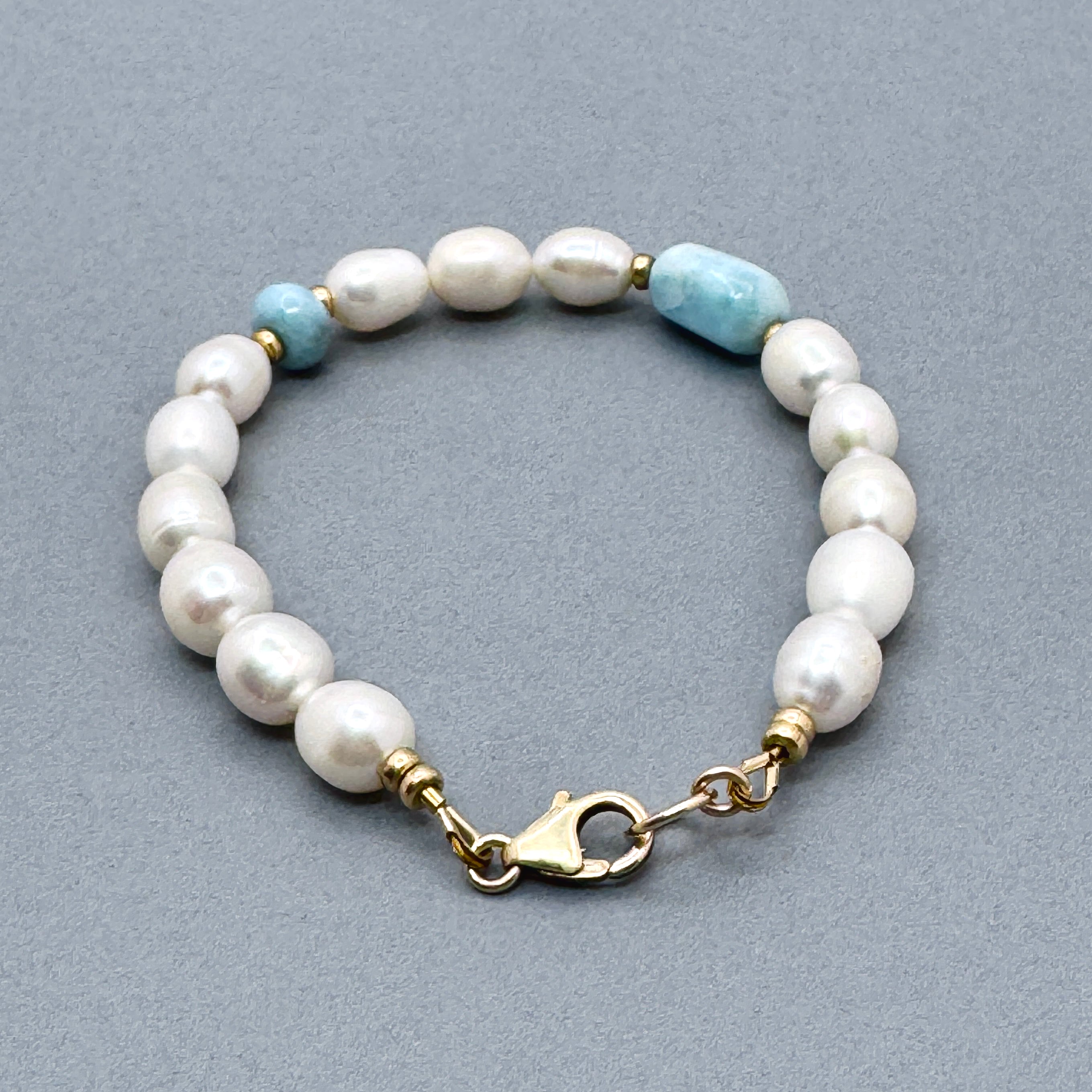 Larimar & Pearl 14Kt Gold-Filled Bracelet