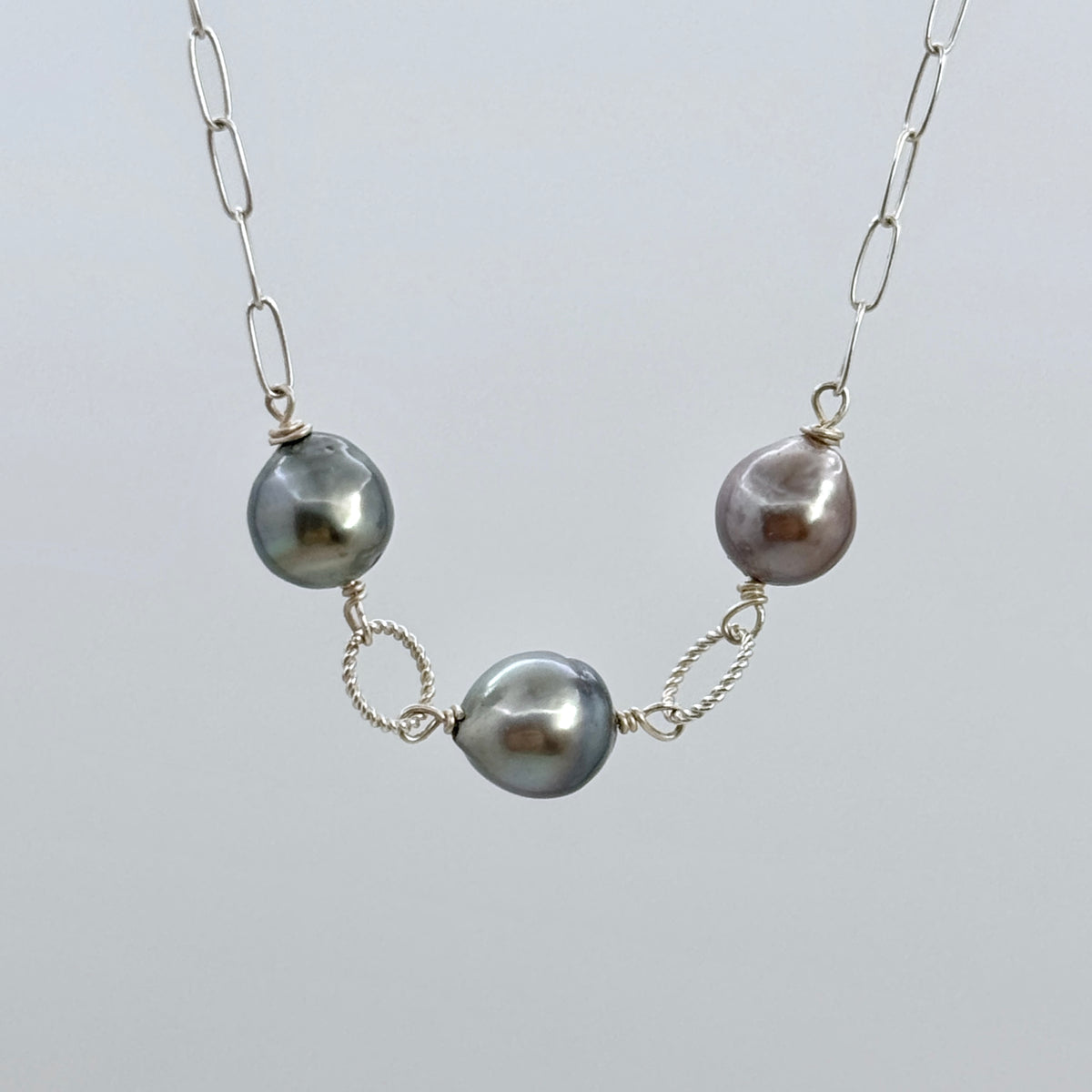 Tahitian Pearl 925 Silver Paperclip Necklace