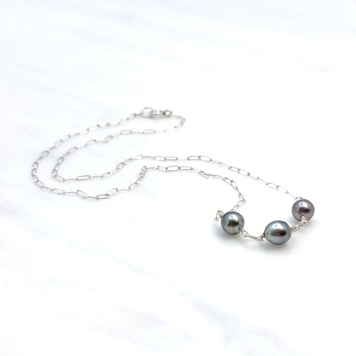 Tahitian Pearl 925 Silver Paperclip Necklace