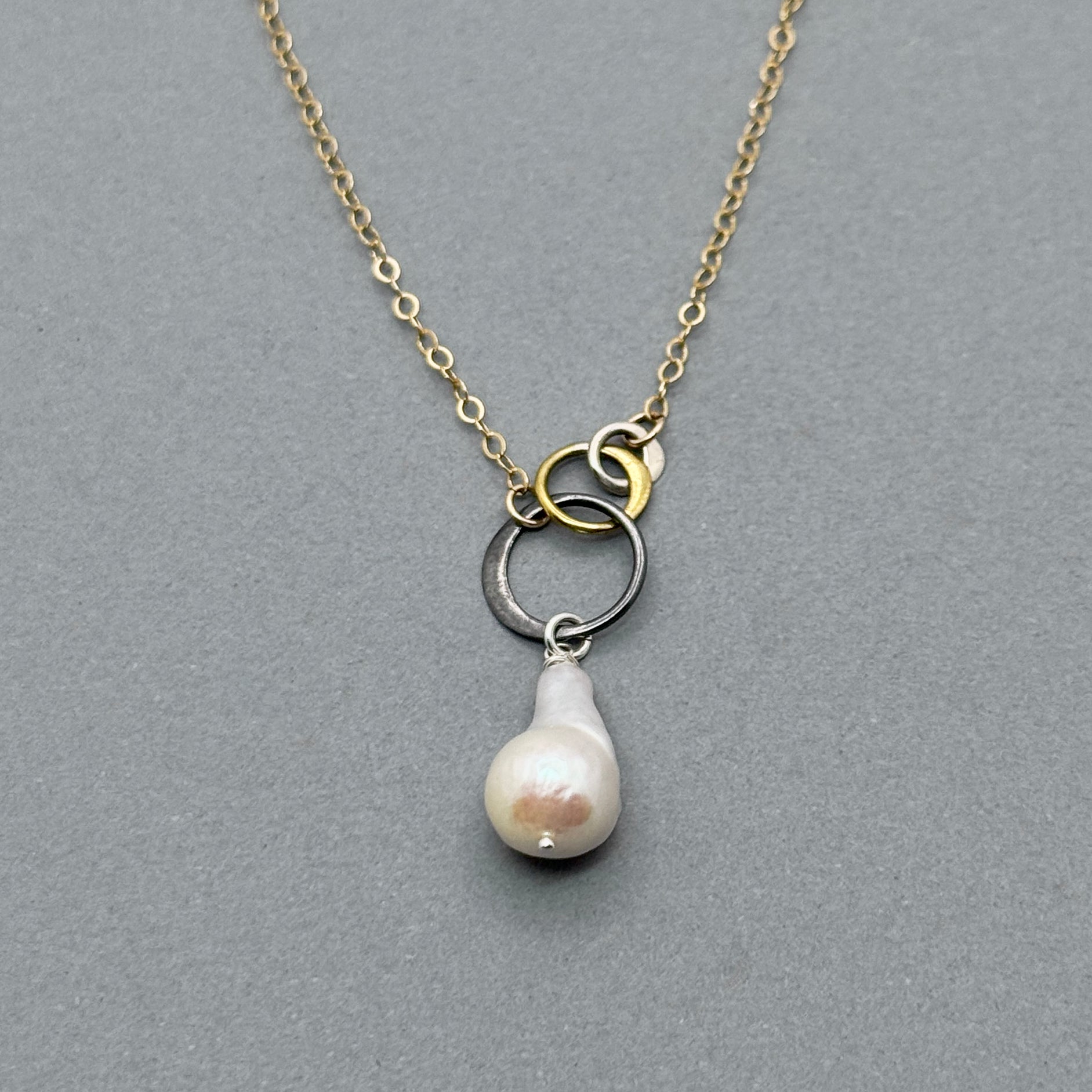 White Fireball Pearl Mixed Metal Necklace