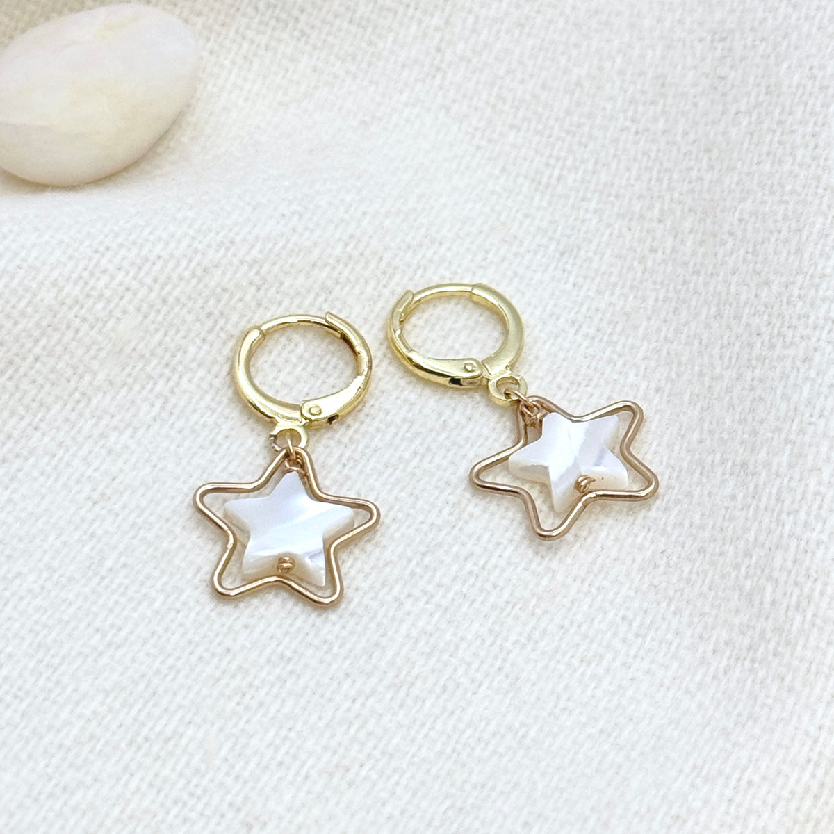 Mother of Pearl Star Huggie Earrings