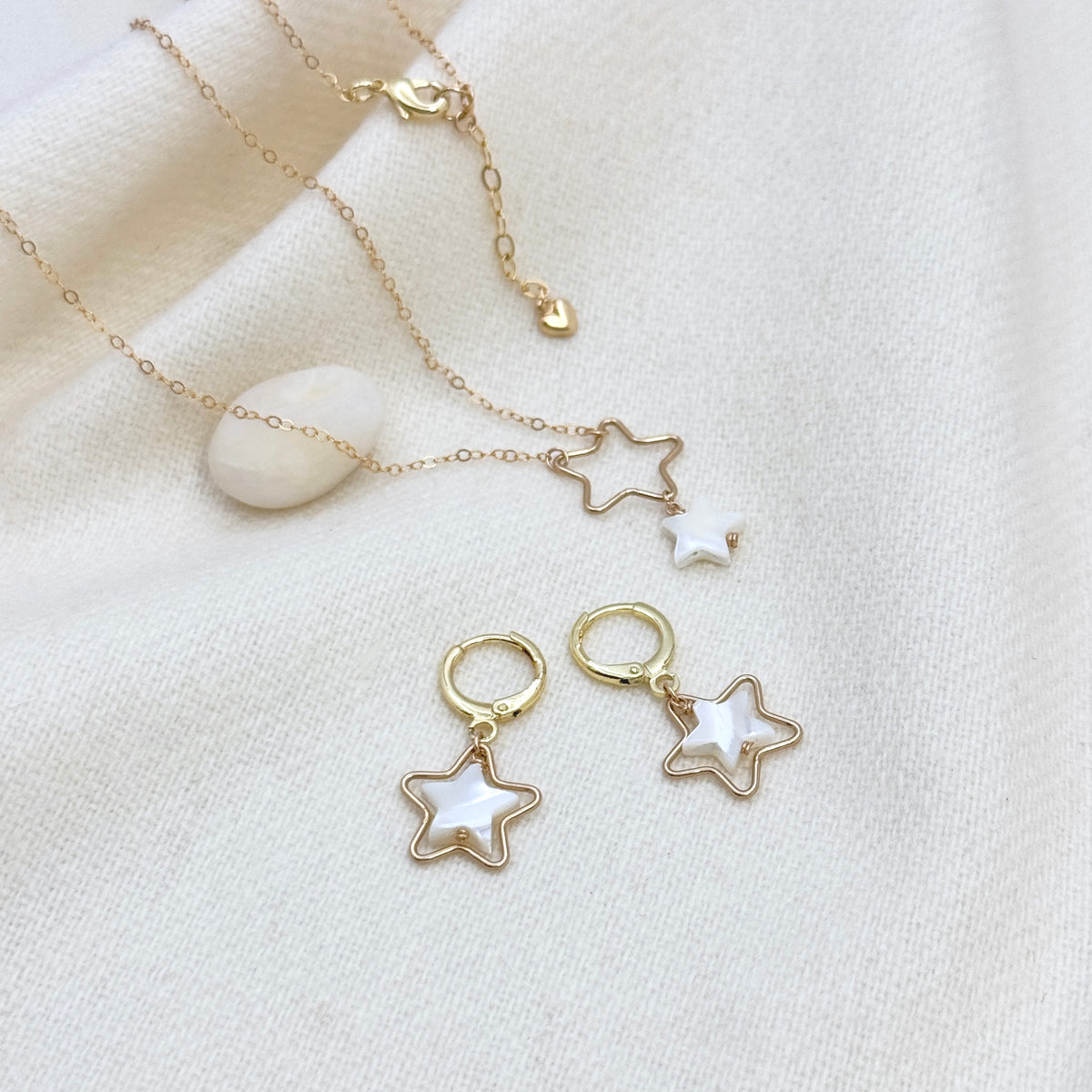 Mother of Pearl Star Huggie Earrings