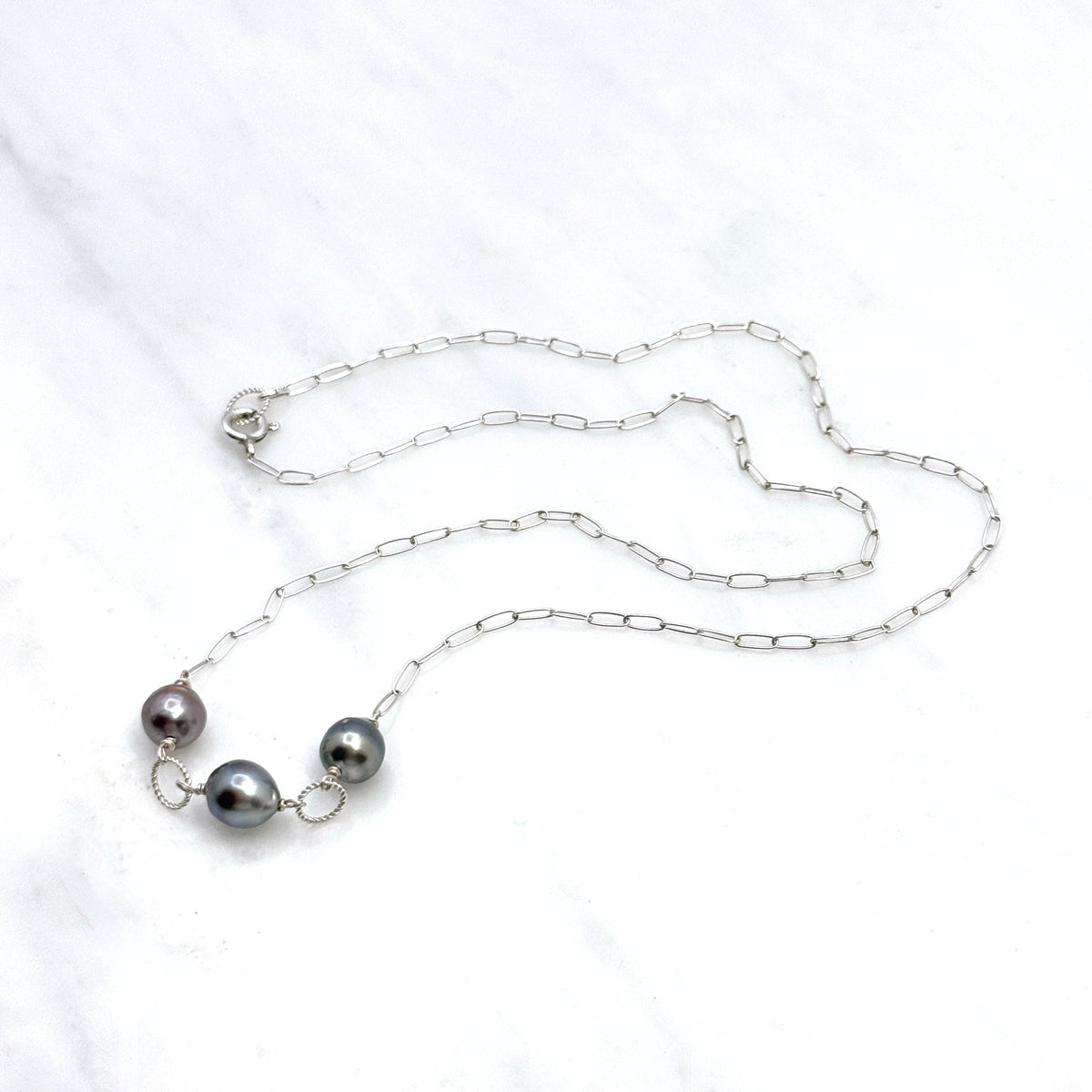 Tahitian Pearl 925 Silver Paperclip Necklace