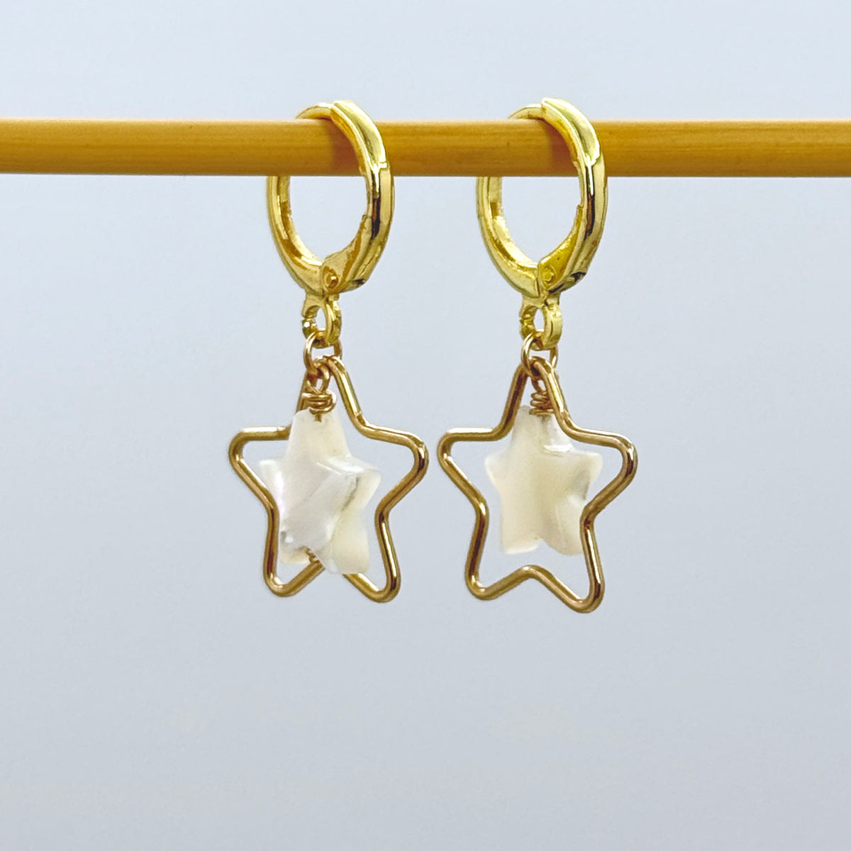 Mother of Pearl Star Huggie Earrings
