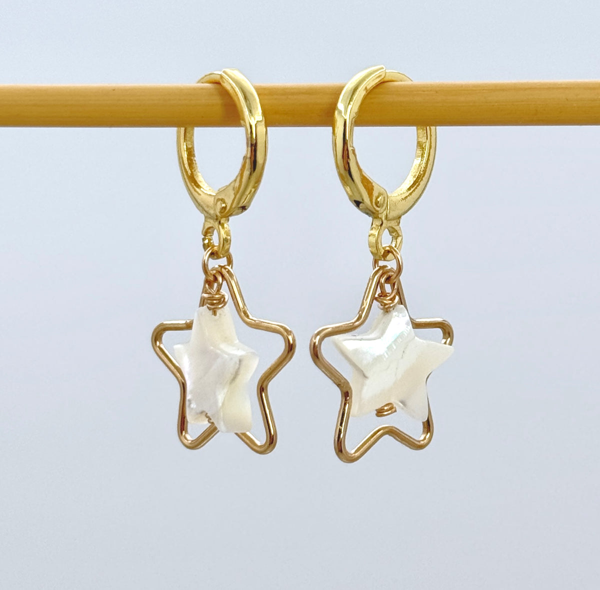 Mother of Pearl Star Huggie Earrings