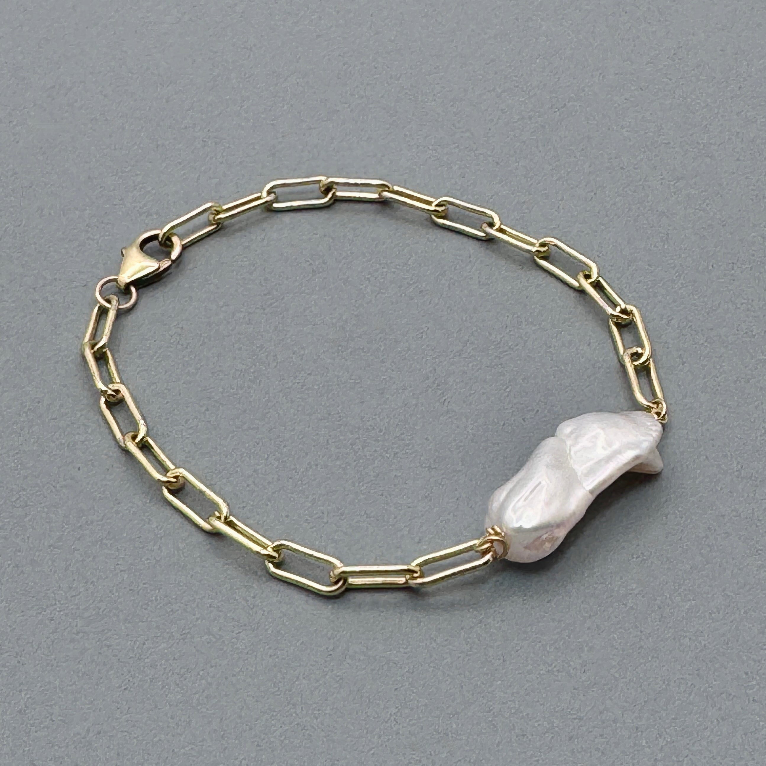 Baroque Pearl Gold-Filled Paperclip Bracelet