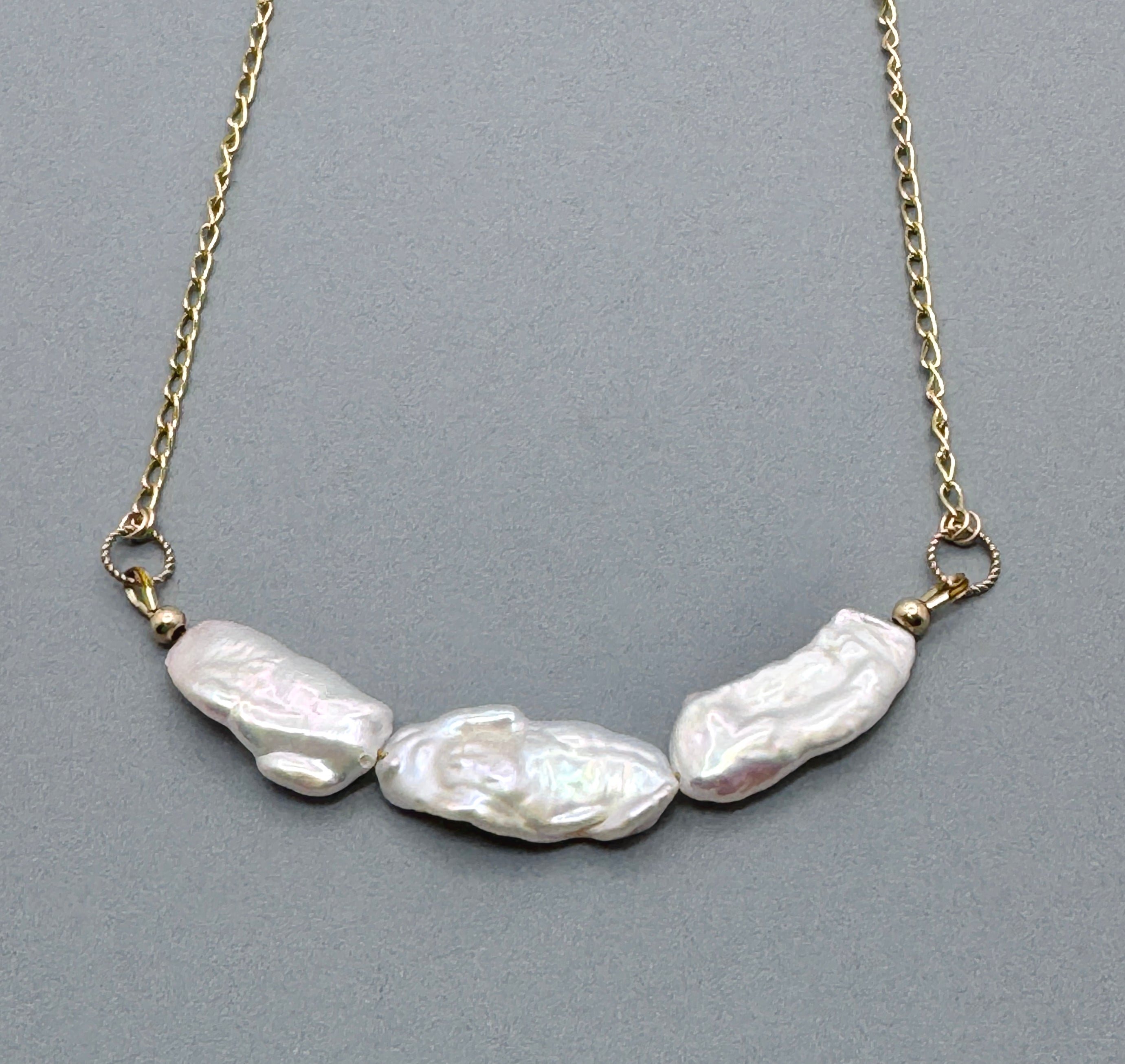 White Baroque Pearl Trio Gold-Filled Necklace