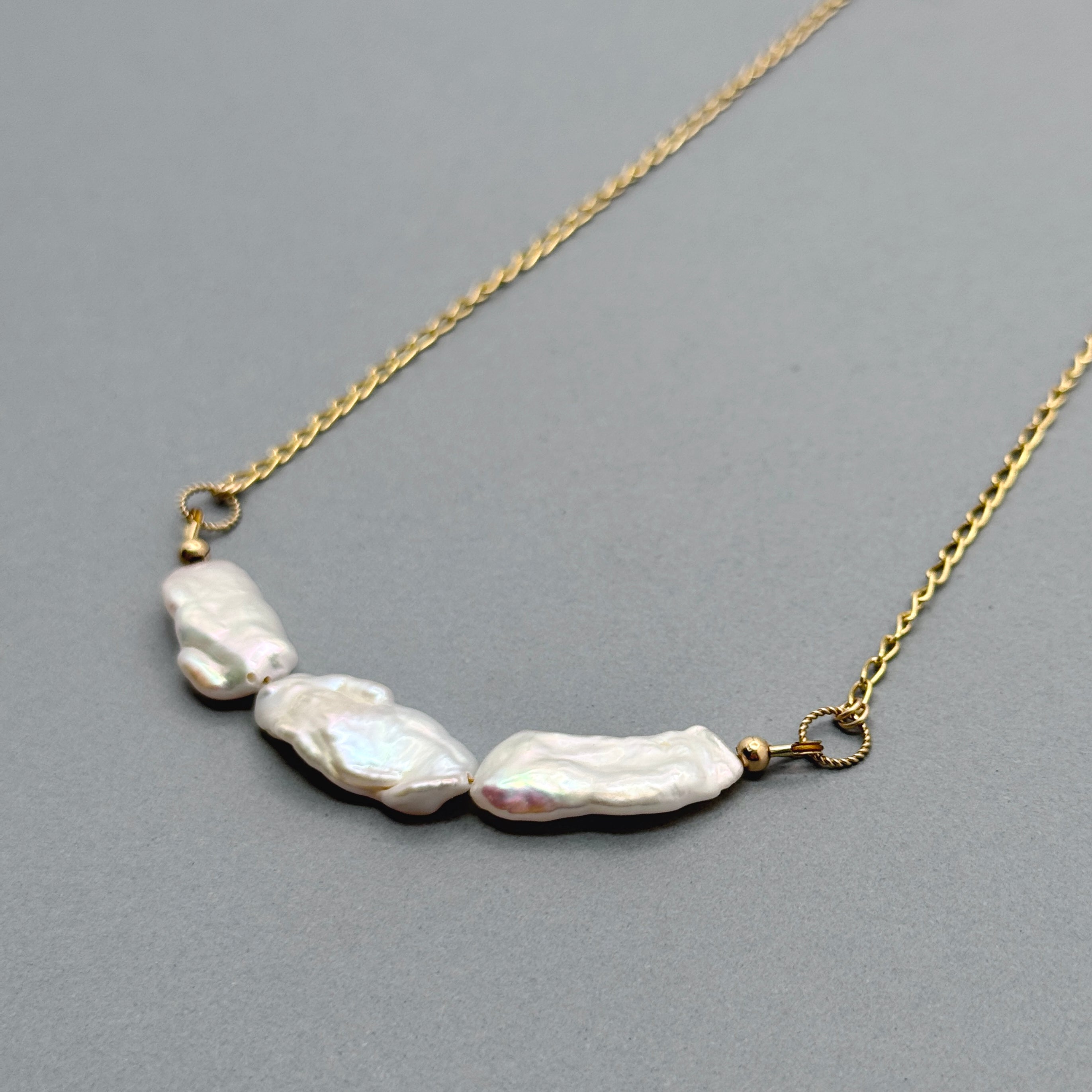 White Baroque Pearl Trio Gold-Filled Necklace