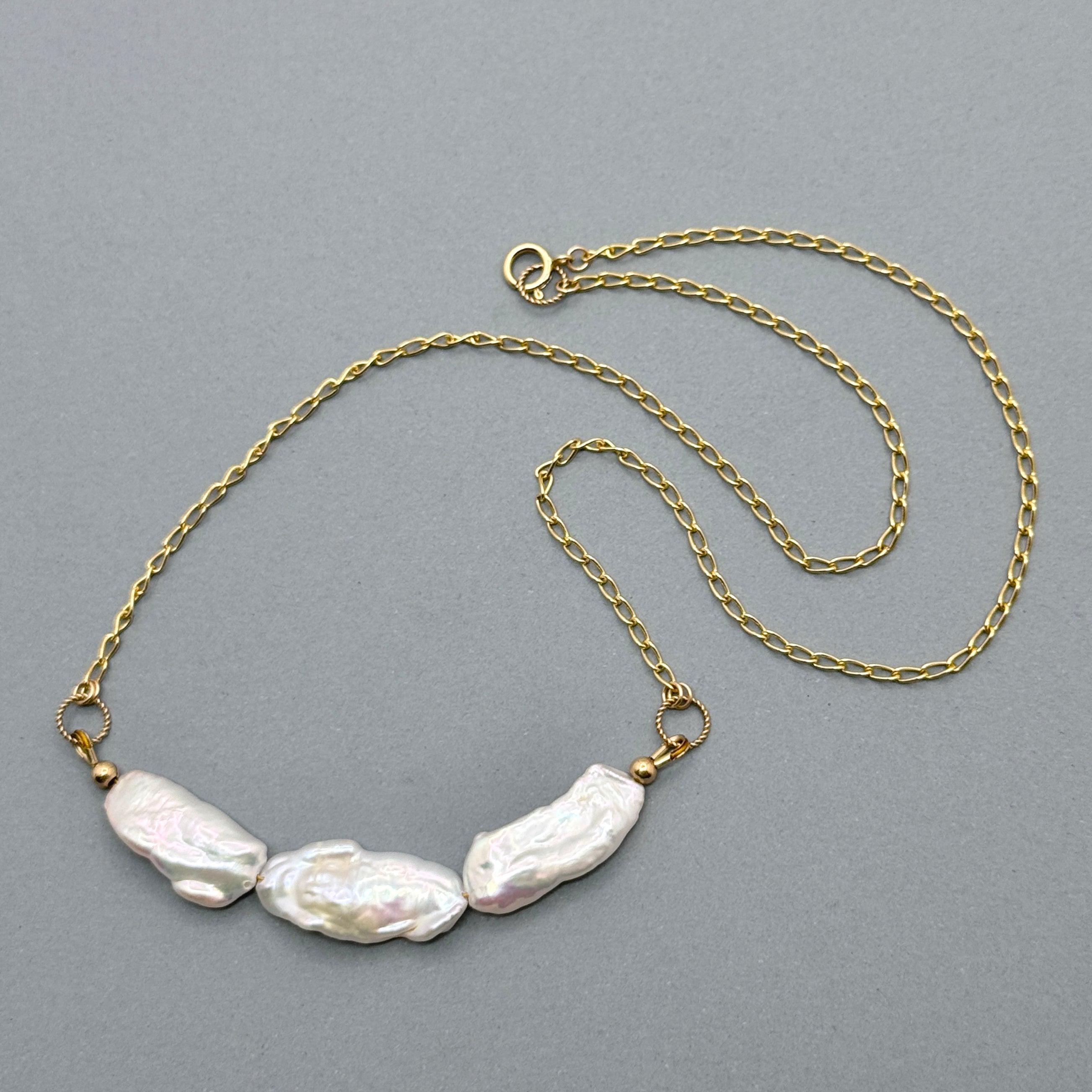 White Baroque Pearl Trio Gold-Filled Necklace