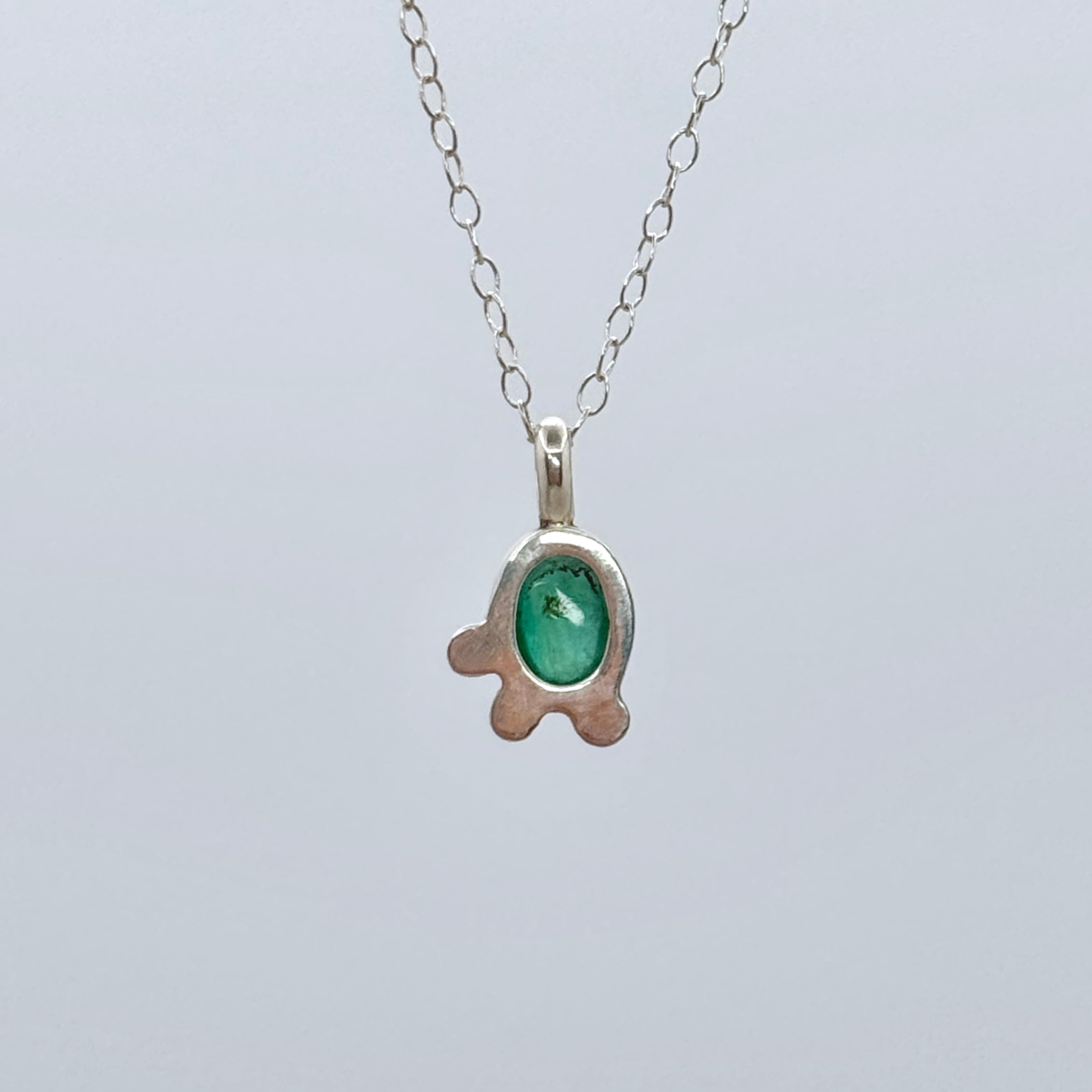 Emerald Silver Pendant With 14K Gold Accents