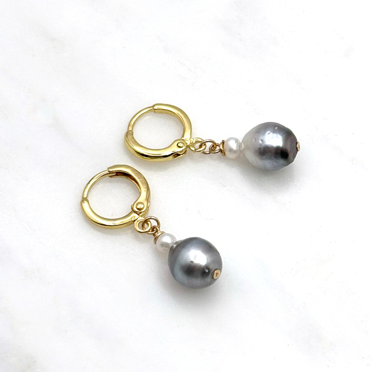 Tahitian & White Pearl Gold-Filled Huggies