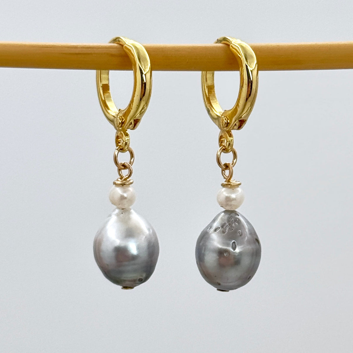 Tahitian & White Pearl Gold-Filled Huggies