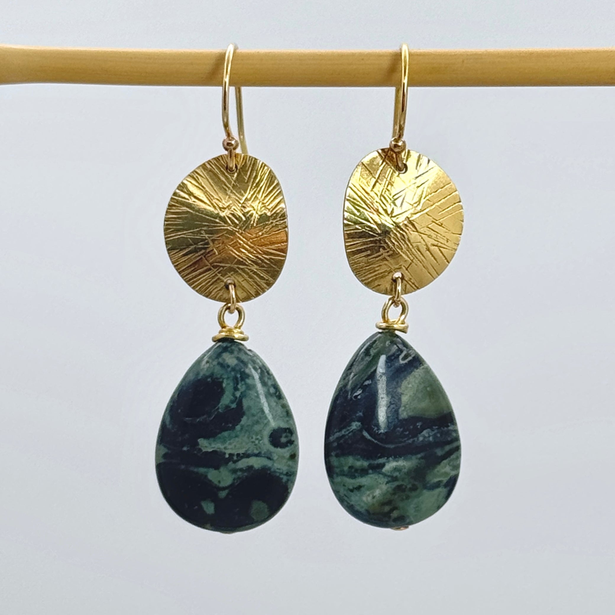 Kambaba Jasper Earrings in Brass & Gold Fill