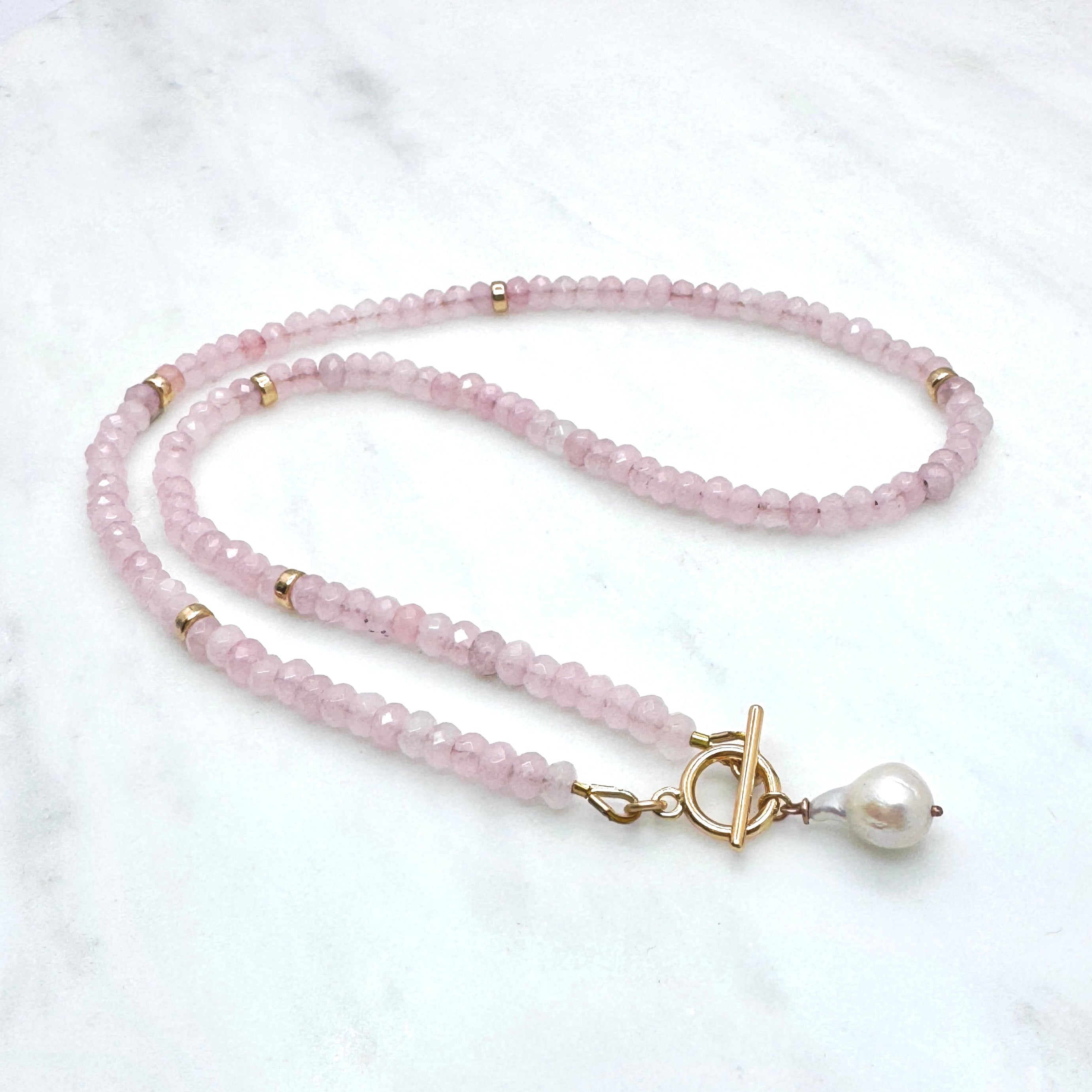 Rose Quartz & Baroque Pearl Toggle Necklace