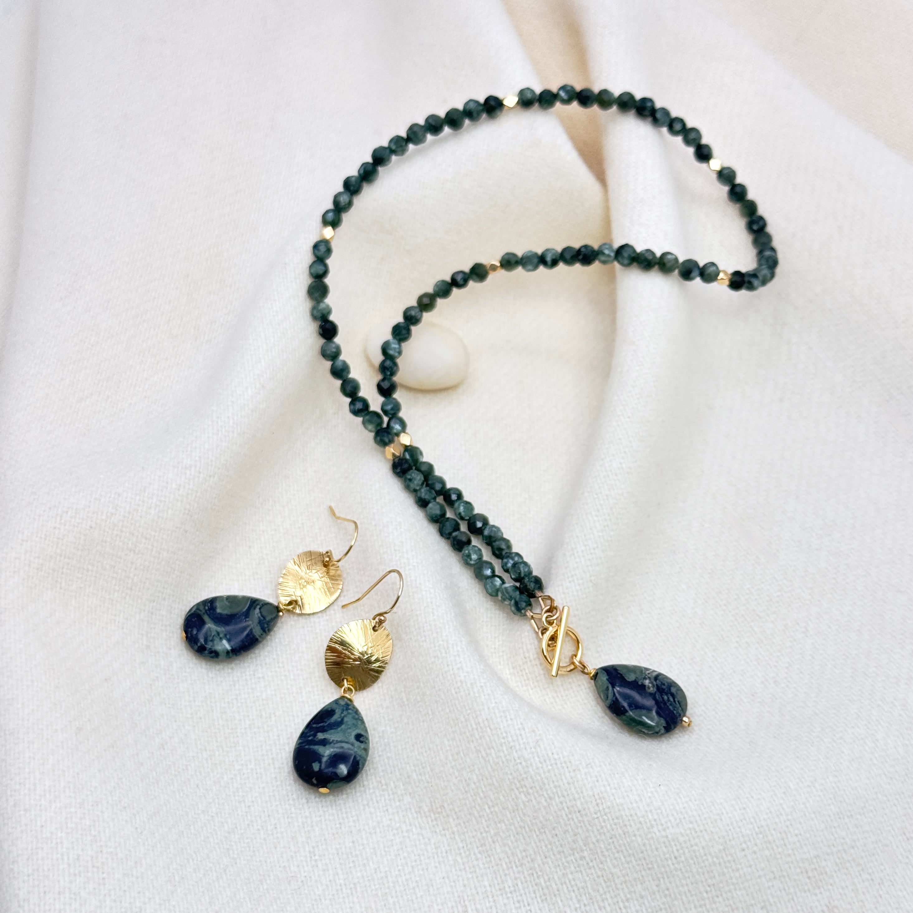 Kambaba Jasper Earrings in Brass & Gold Fill