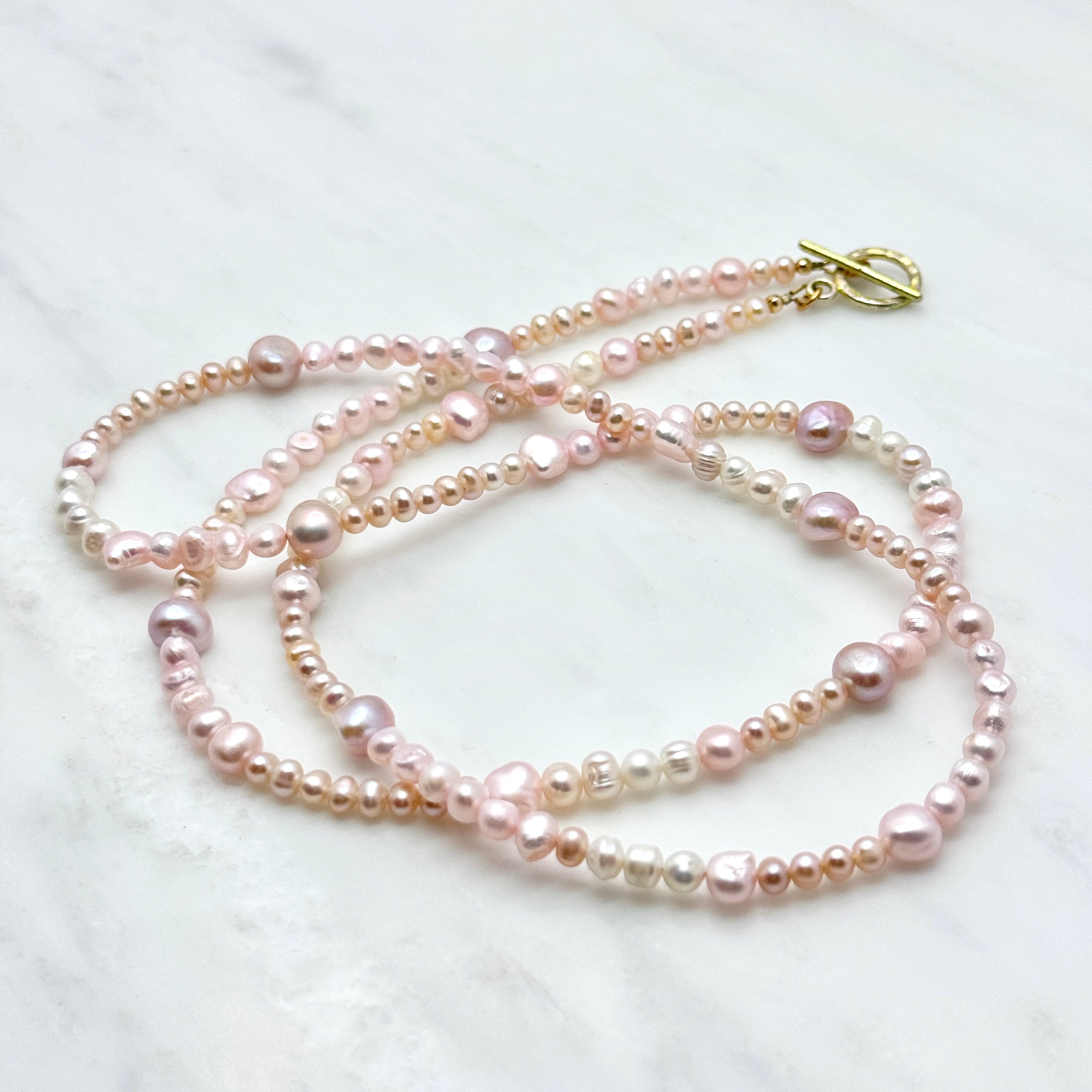 Long White & Pink Freshwater Pearl Necklace
