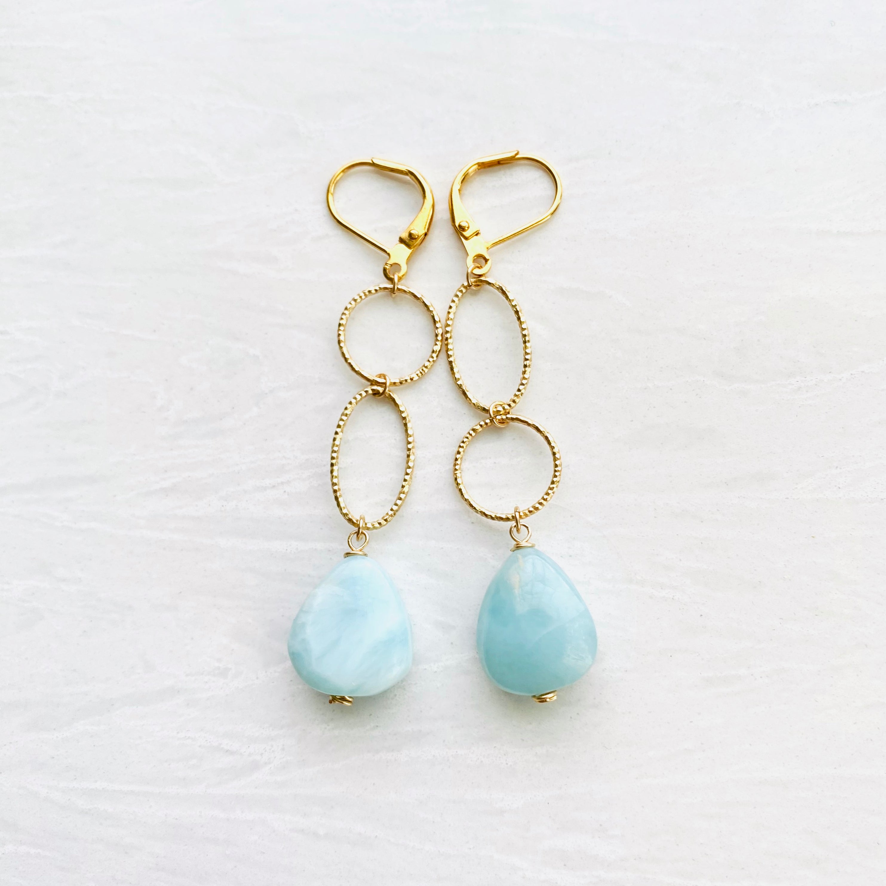 Gold-Filled Asymmetric Larimar Hoop Earrings