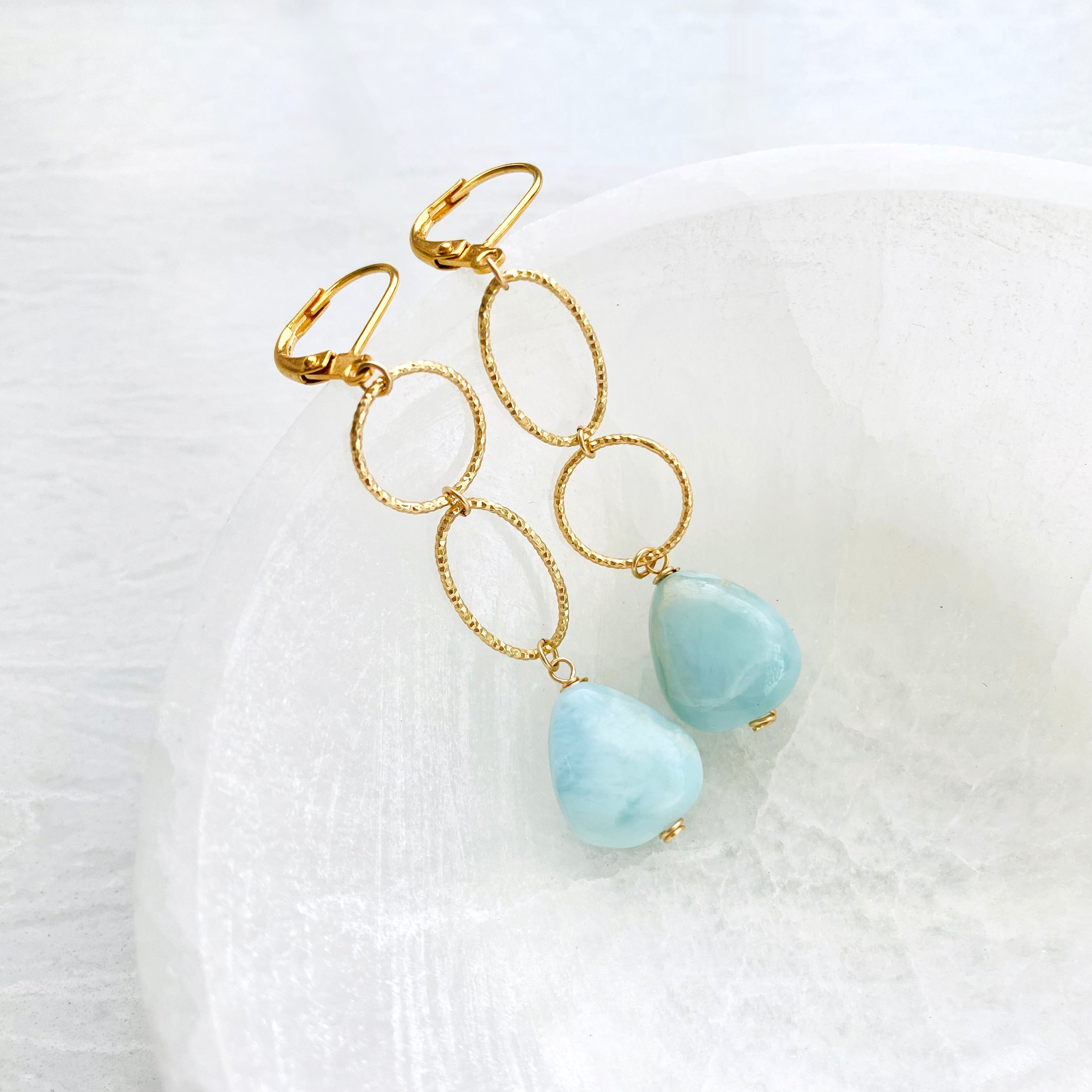 Gold-Filled Asymmetric Larimar Hoop Earrings