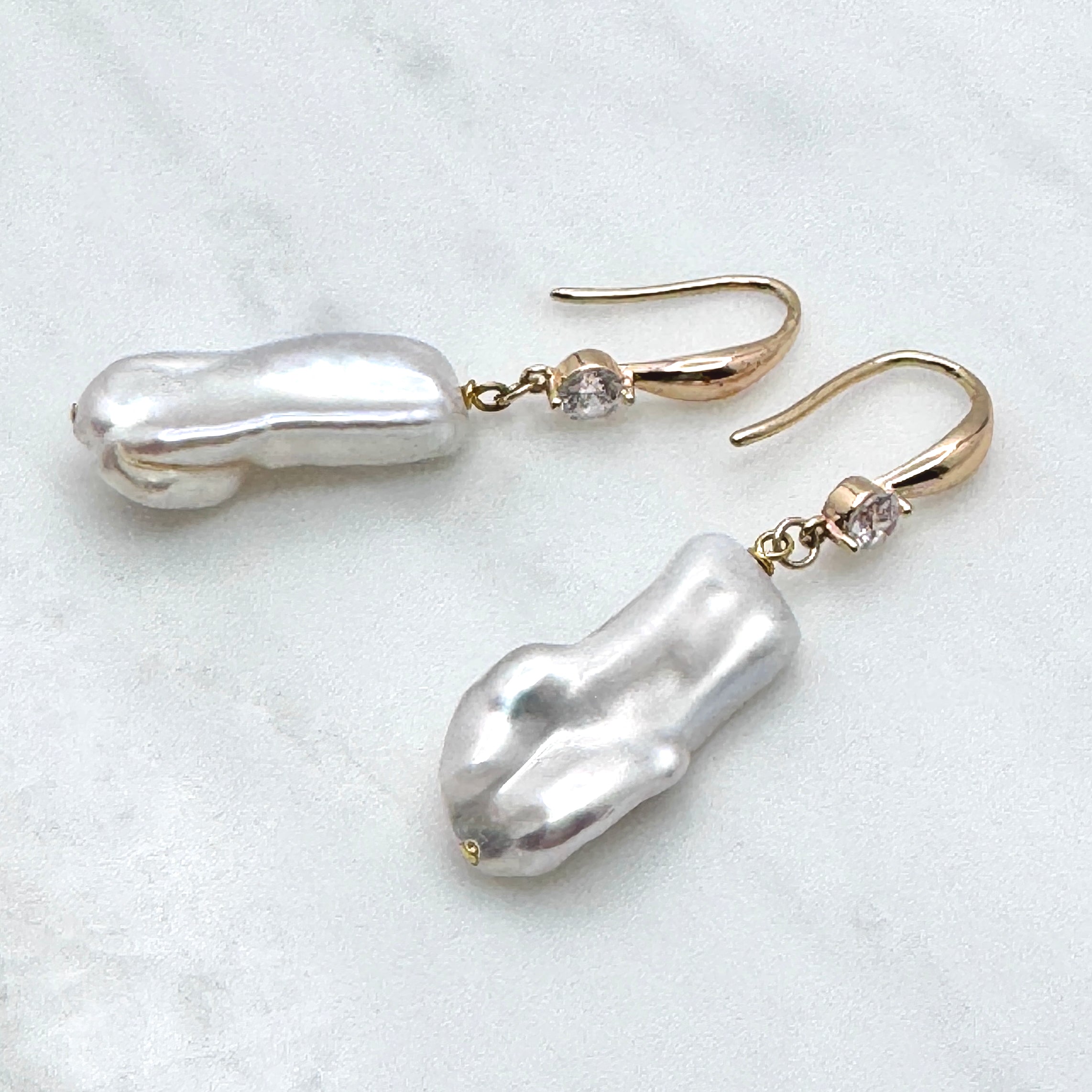 White Baroque Pearl CZ Drop Earrings
