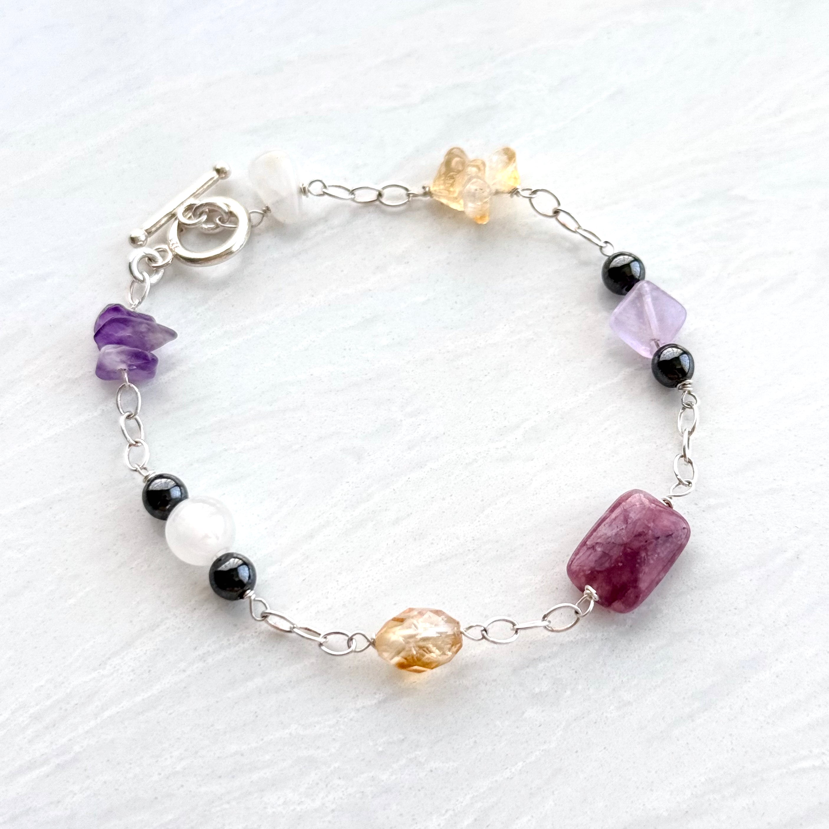 Sterling Silver Mixed Gemstone Chain Bracelet