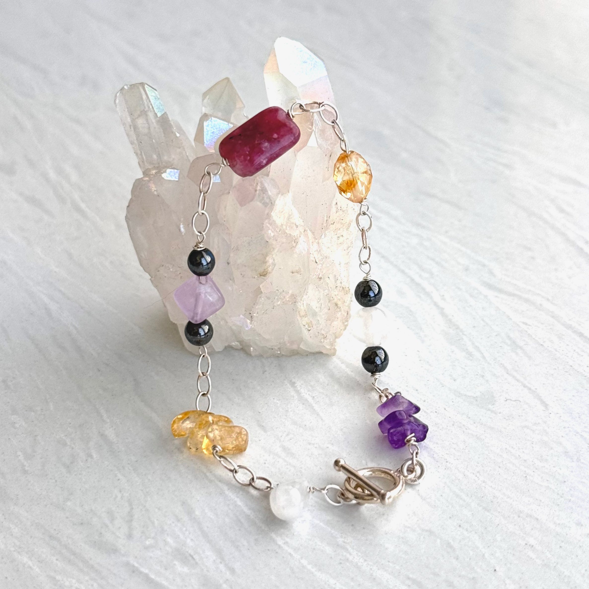 Sterling Silver Mixed Gemstone Chain Bracelet