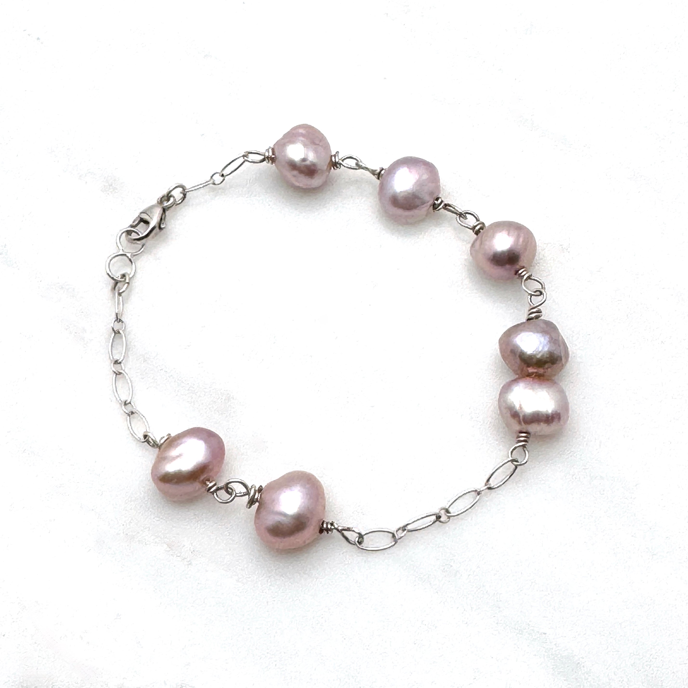 Pink-Lavender Baroque Pearl Silver Bracelet