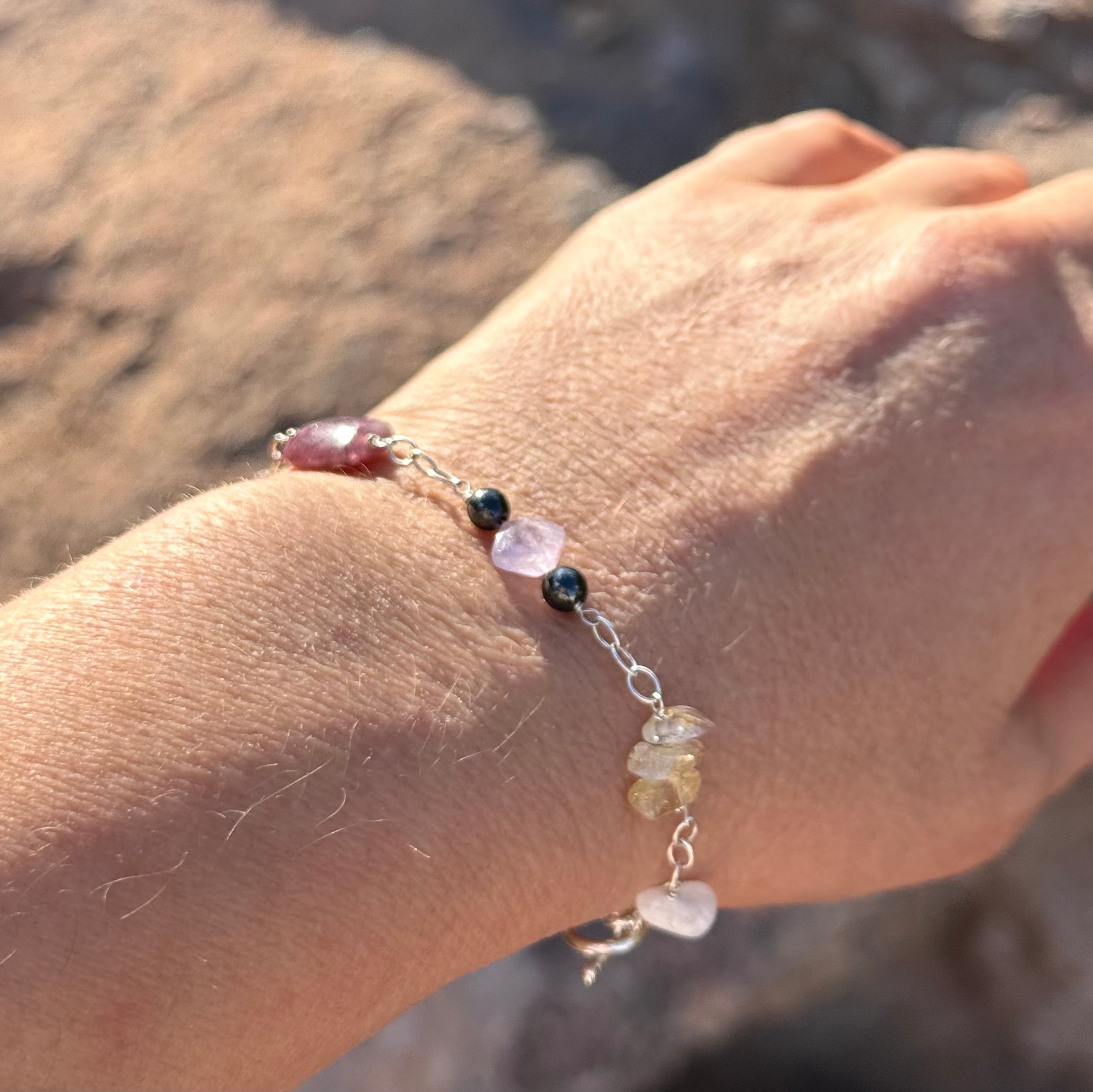 Sterling Silver Mixed Gemstone Chain Bracelet