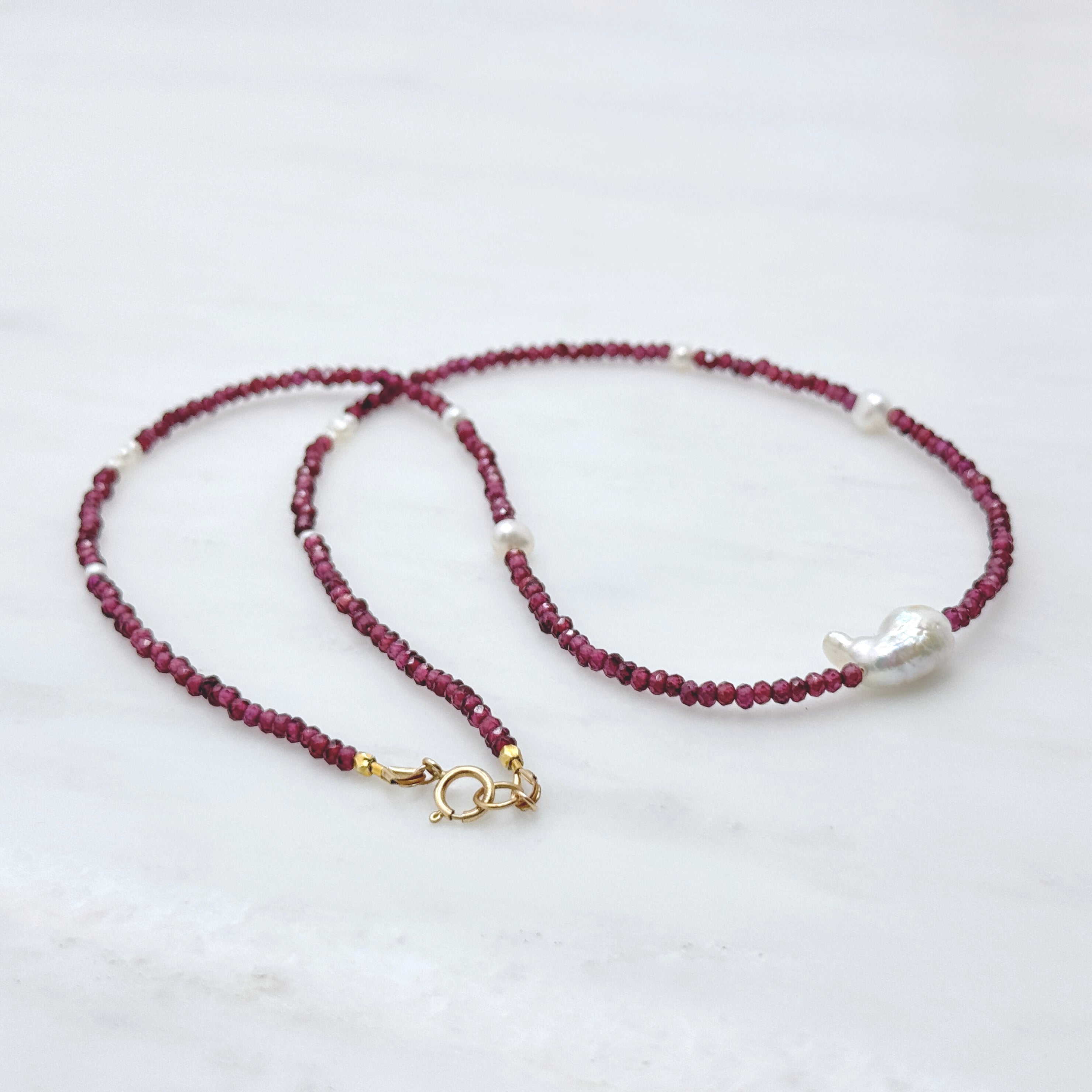 Mozambique Garnet & Baroque Pearl Necklace