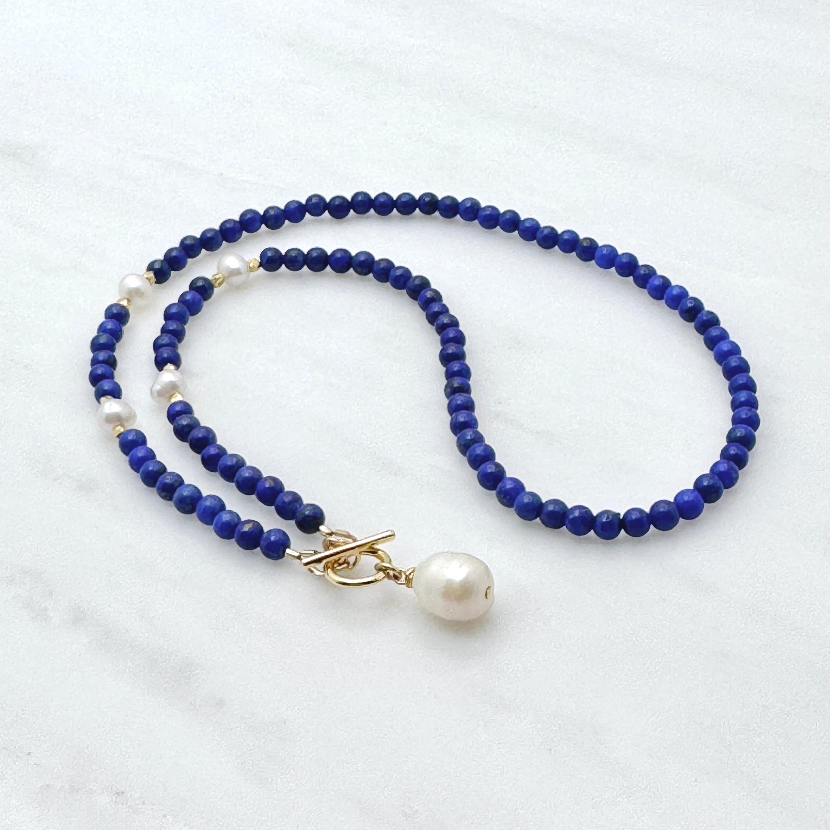 Lapis & Baroque Pearl Front Toggle Necklace