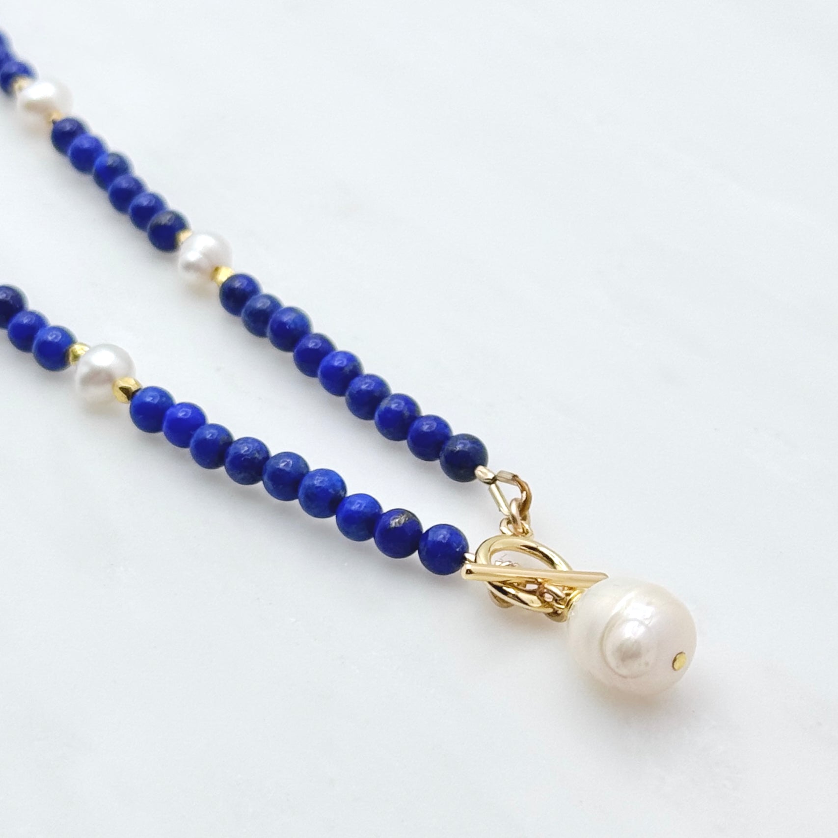 Lapis & Baroque Pearl Front Toggle Necklace