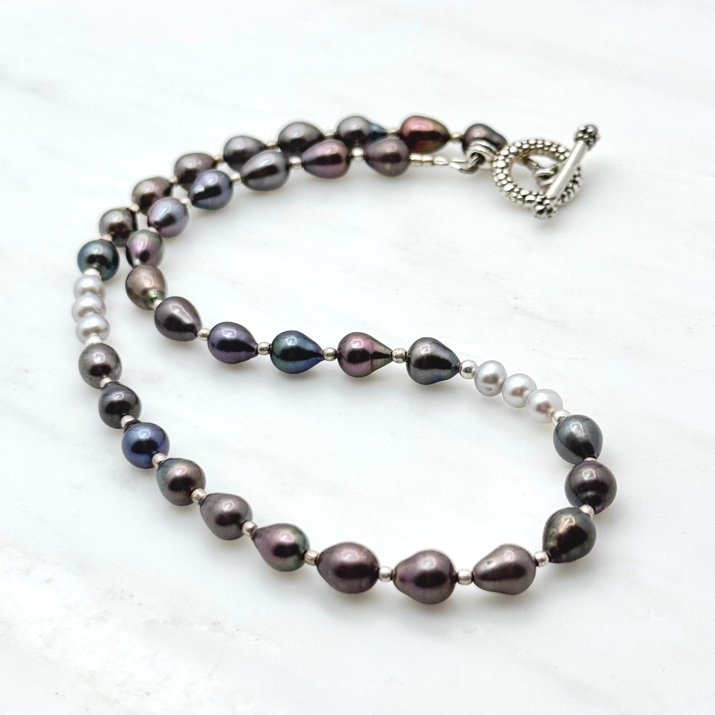 Light & Dark Gray Pearl Silver Necklace