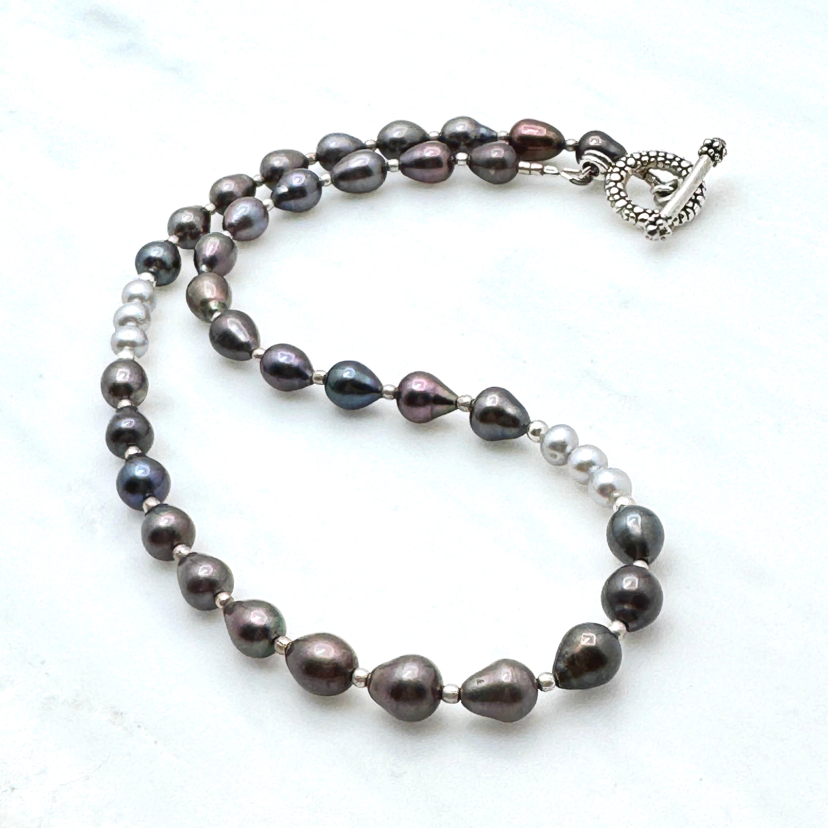 Light & Dark Gray Pearl Silver Necklace