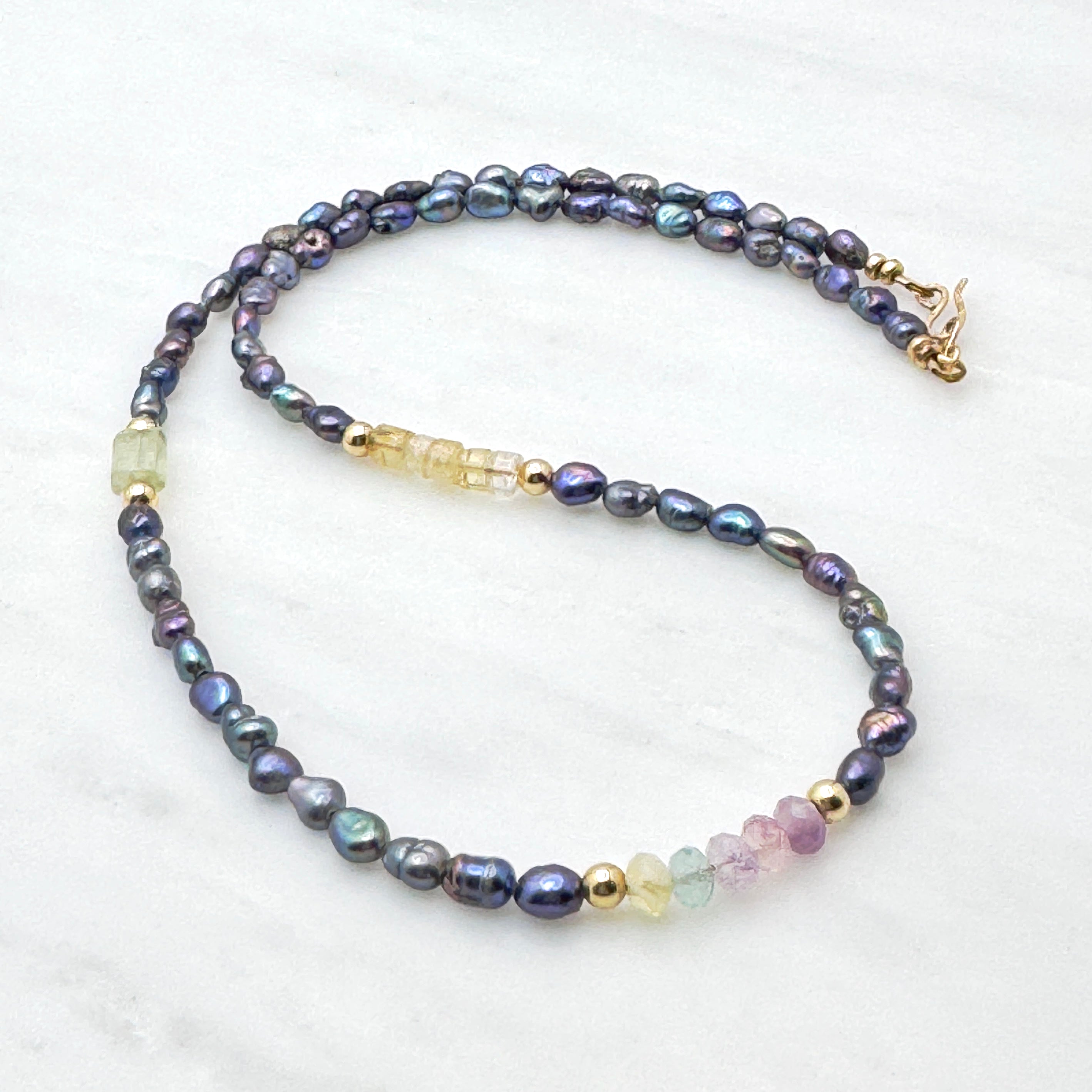 Colorful Peacock Pearl & Gemstone Necklace