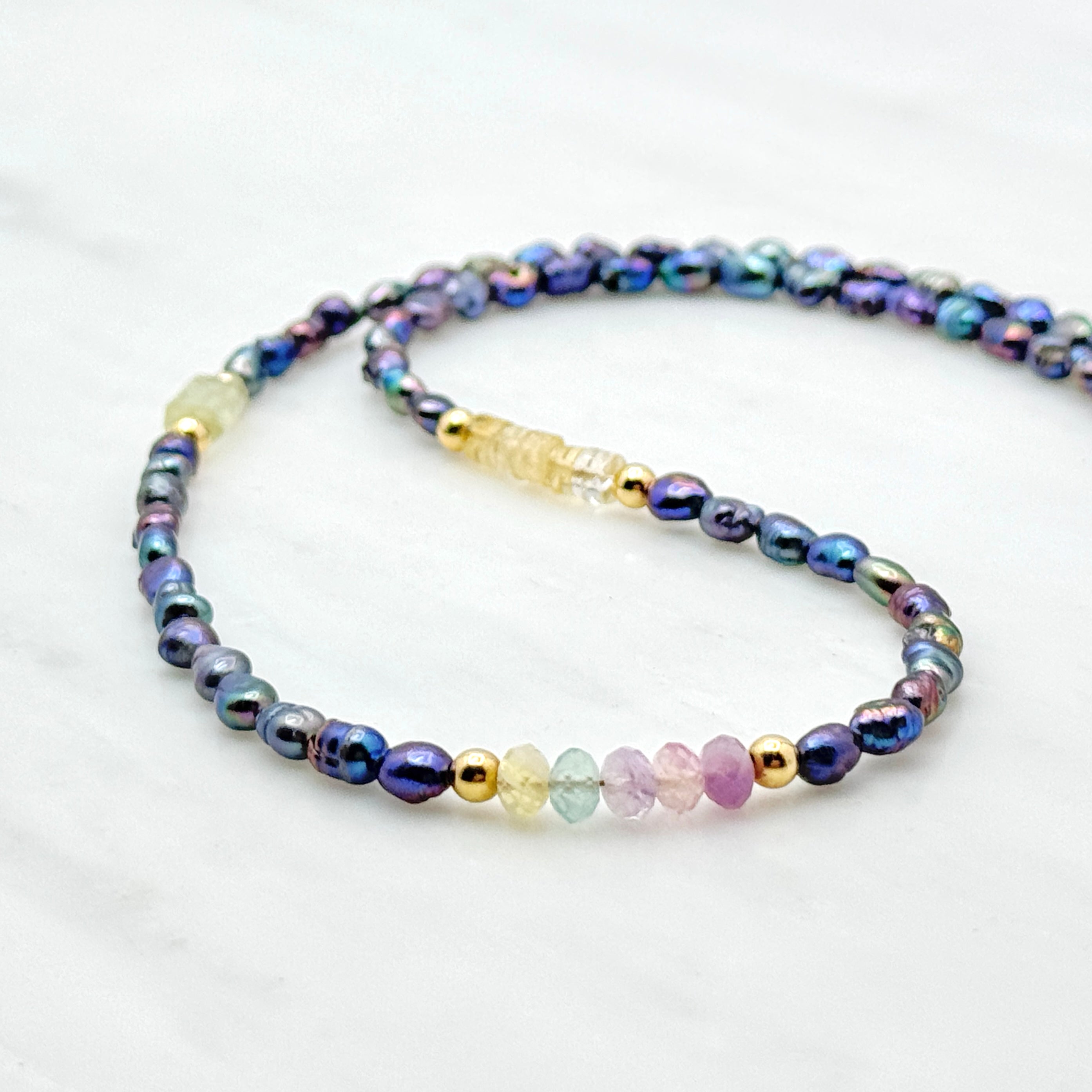 Colorful Peacock Pearl & Gemstone Necklace