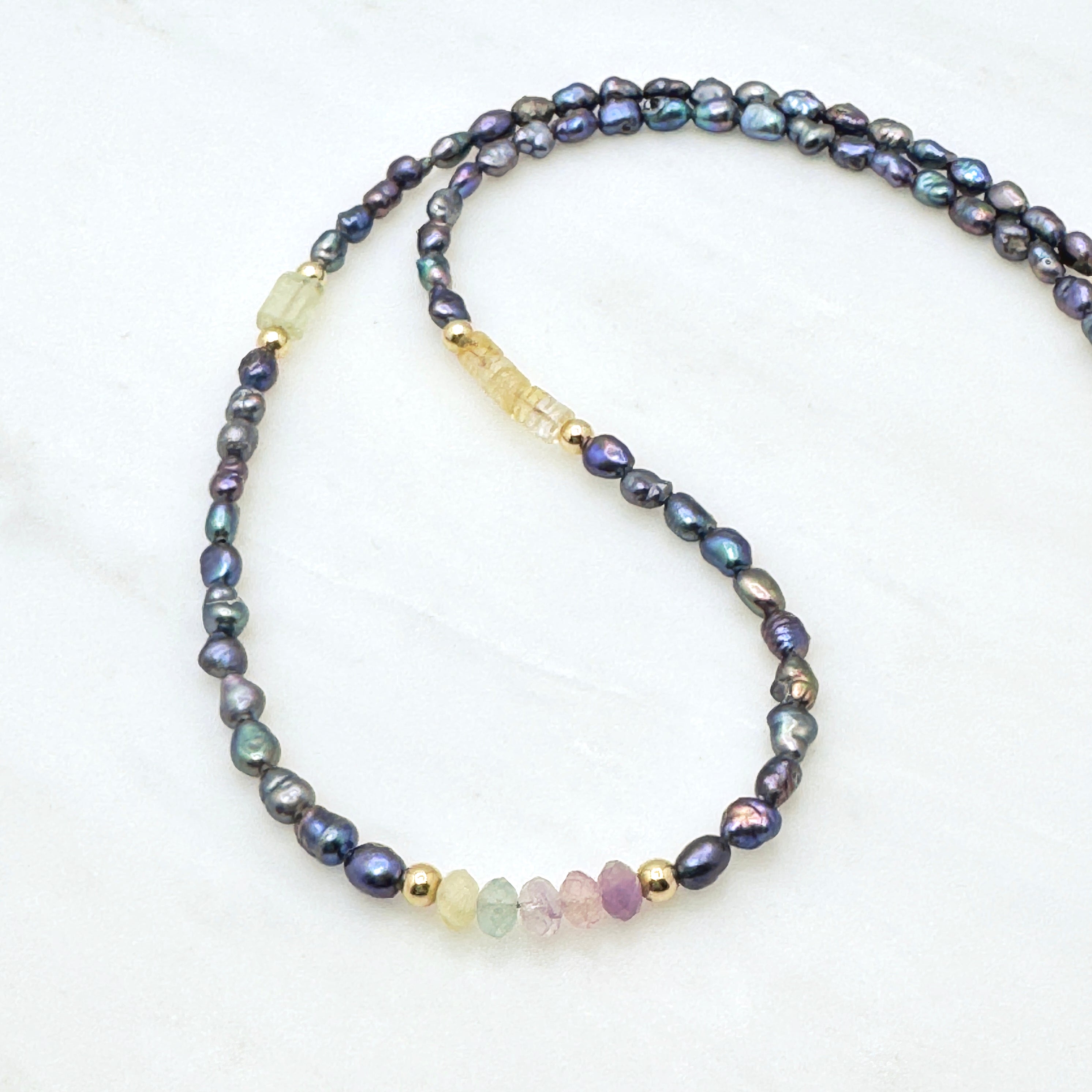 Colorful Peacock Pearl & Gemstone Necklace