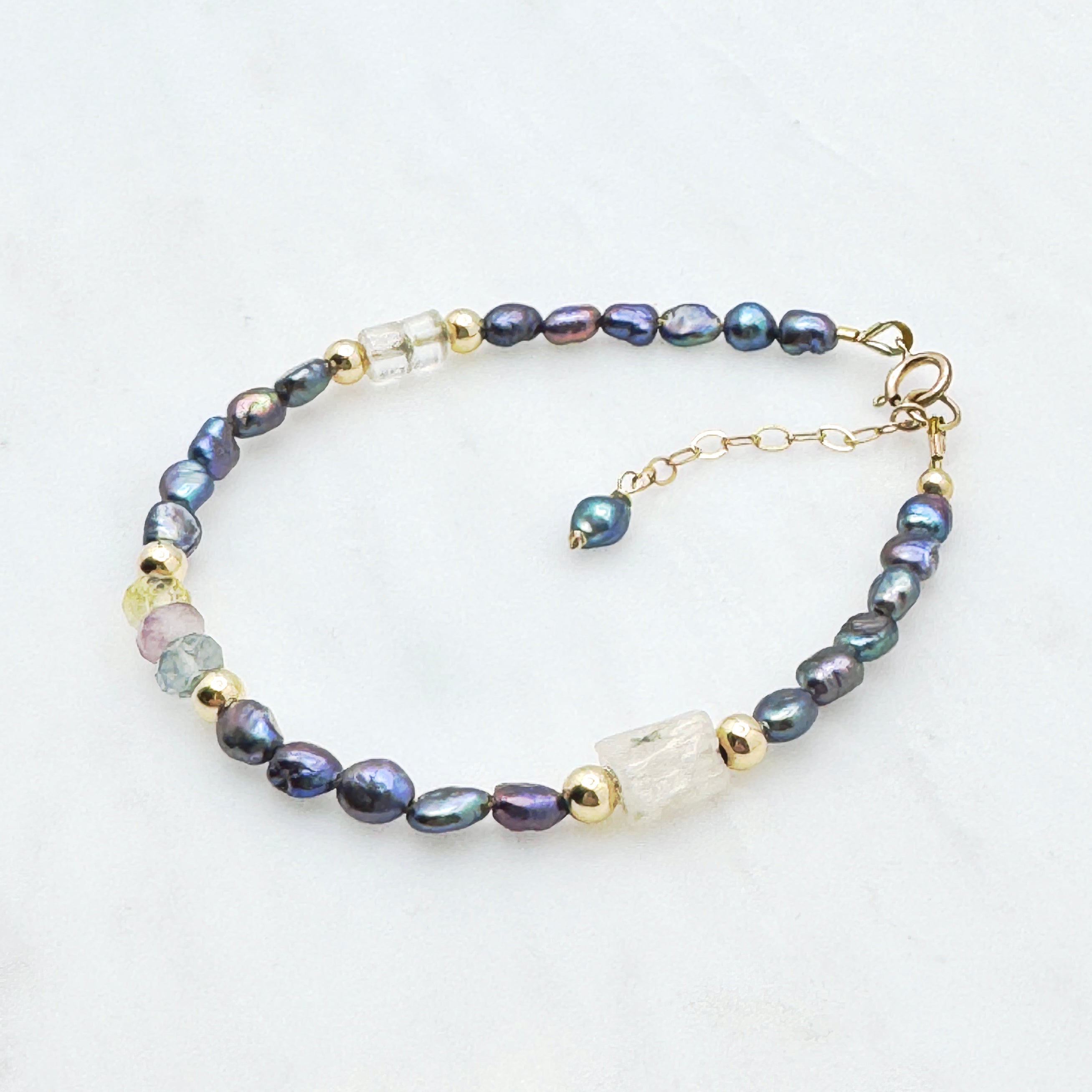 Colorful Peacock Pearl & Gemstone Bracelet