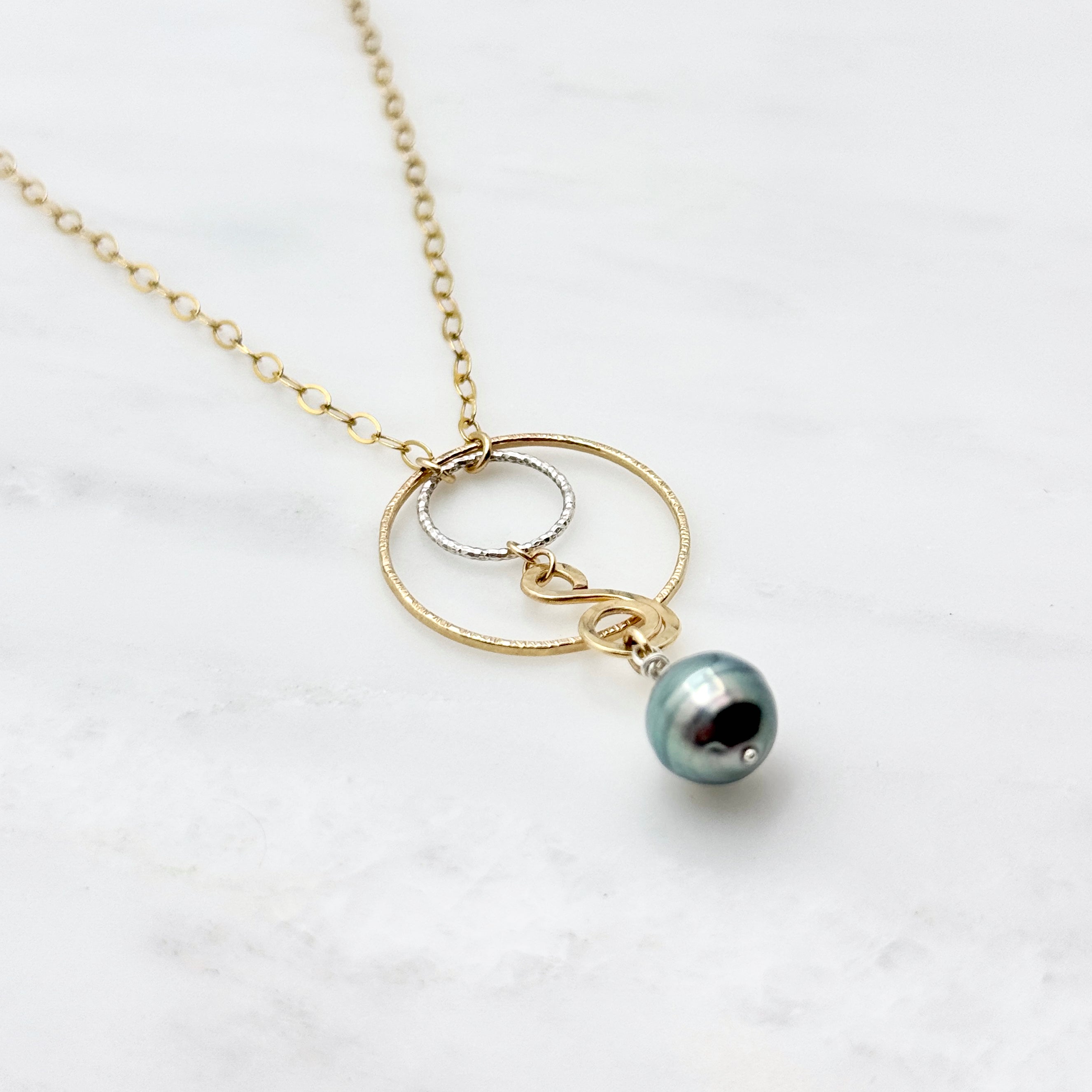 Tahitian Pearl Mixed Metal Pendant Necklace