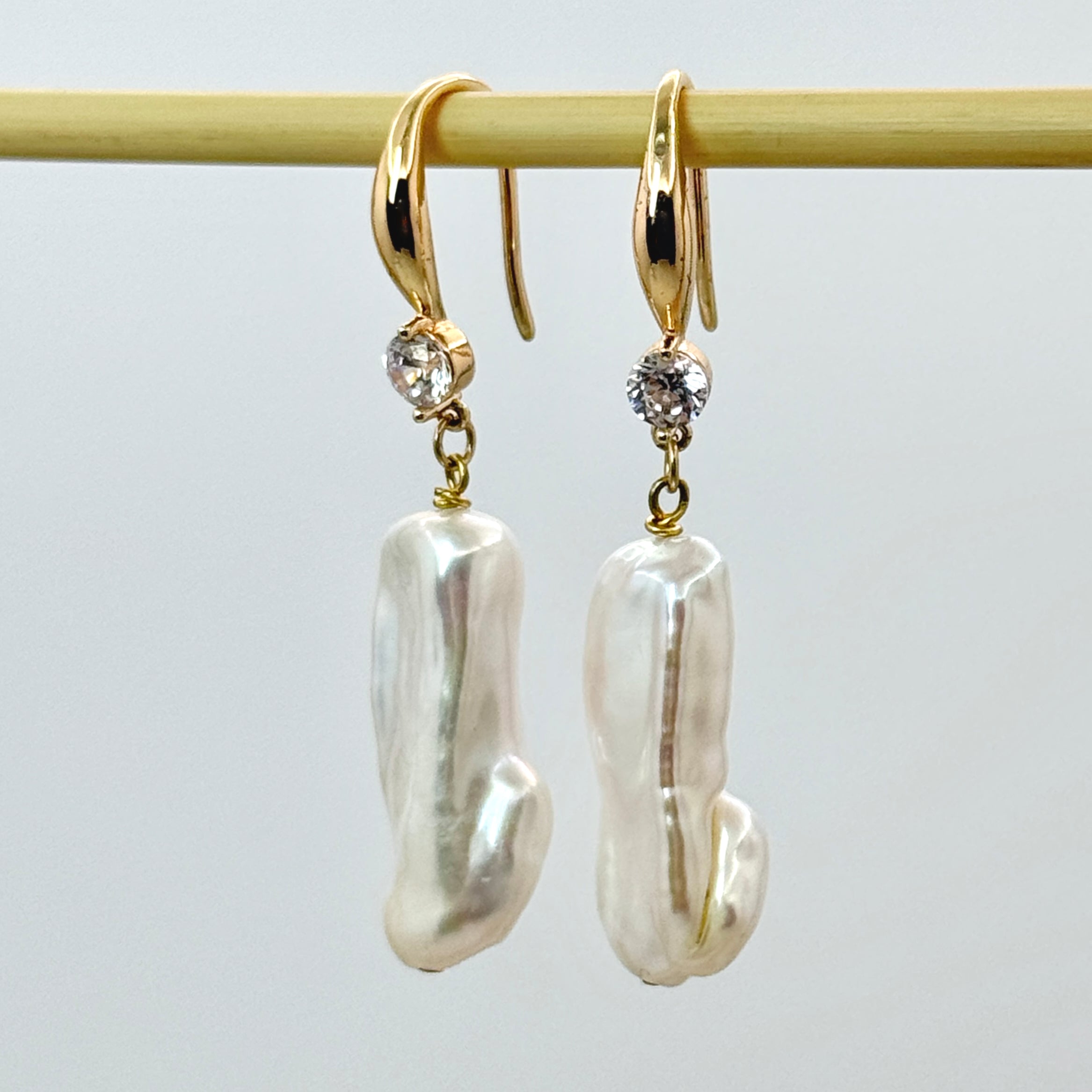 White Baroque Pearl CZ Drop Earrings
